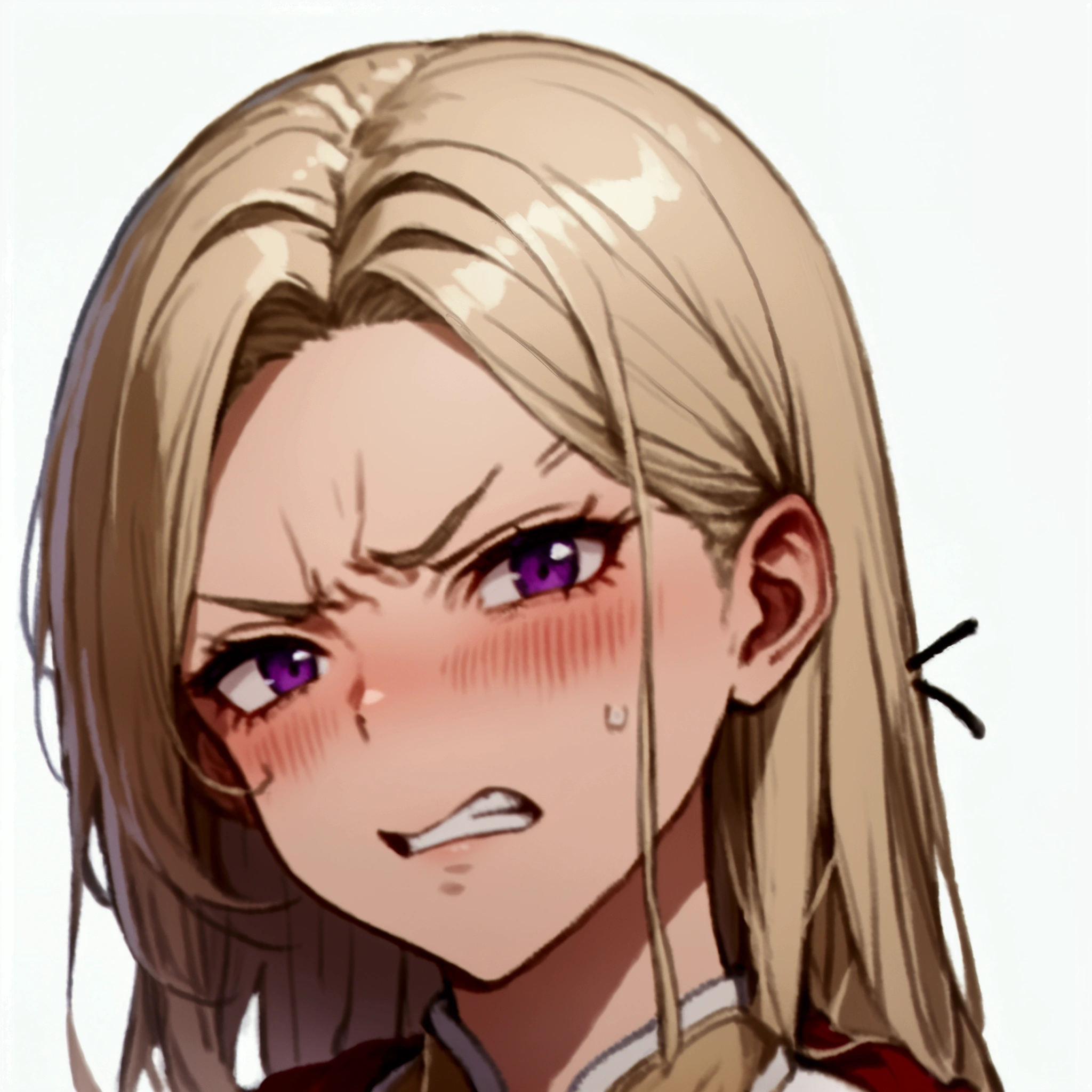 Blonde、 purple eyes、Angry face