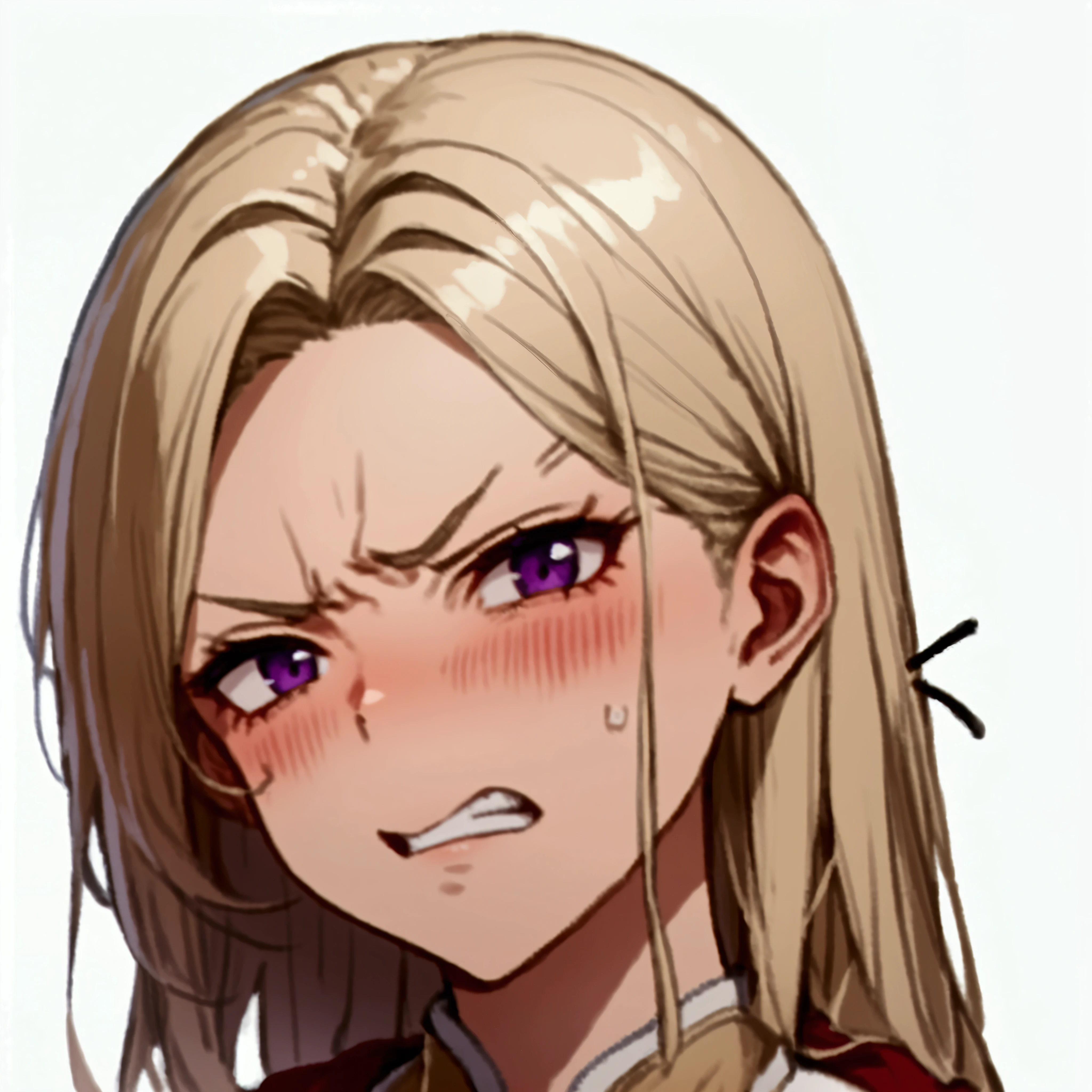 Blonde、 purple eyes、Angry face