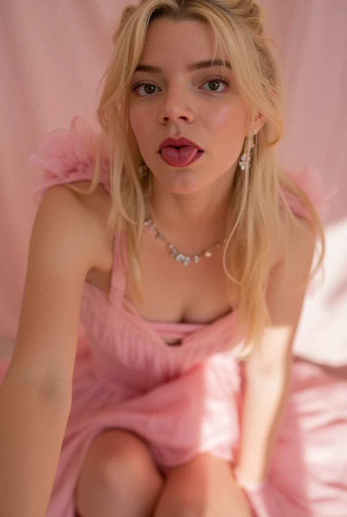 Masterpiece, 8k, Marilyn Monroe, blonde hair, head bow, very tiny miniskirt, black pantyhose, open mouth, cum mouth,  cum facial 