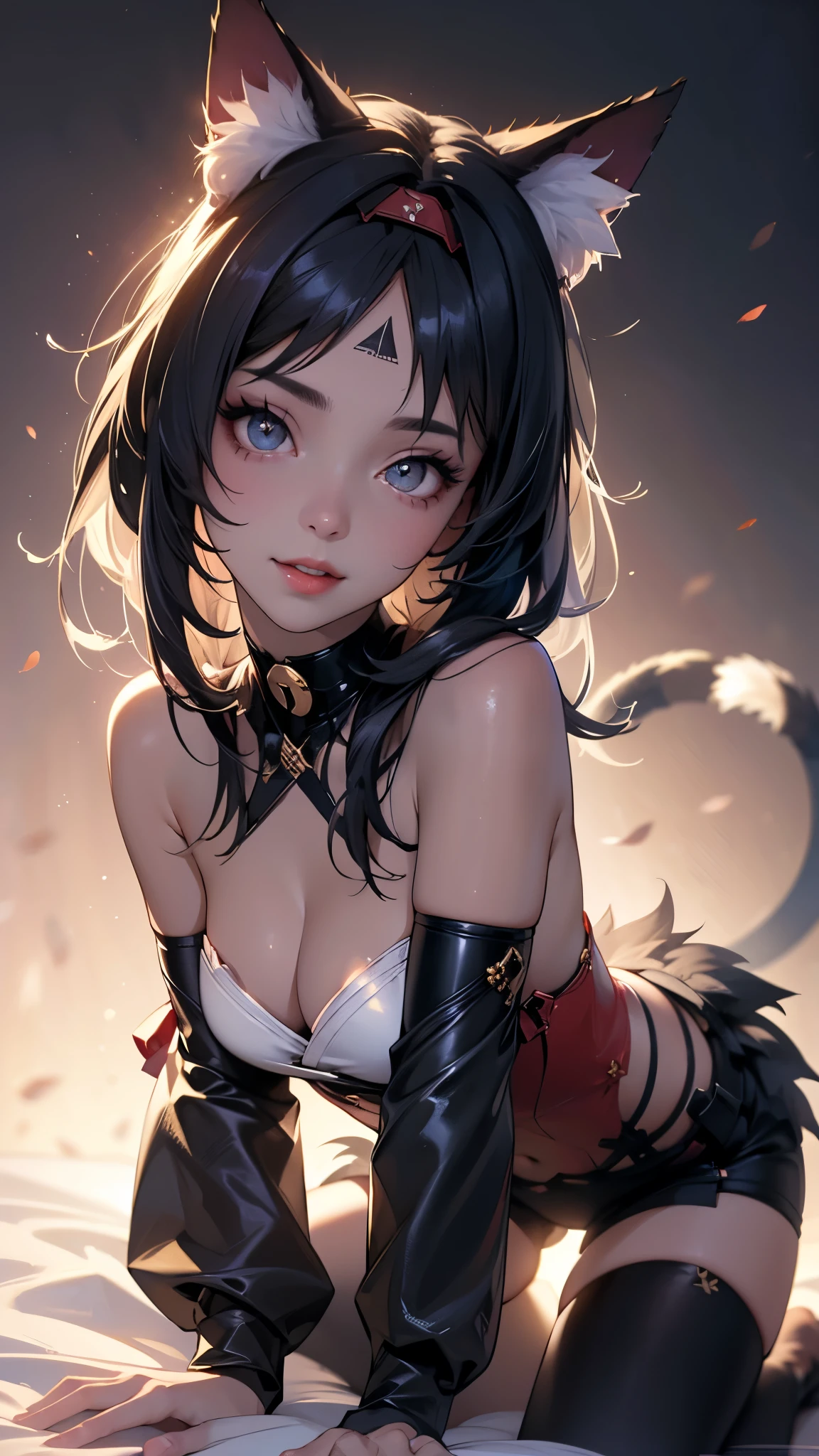 highest quality, highest quality, High-quality illustrations, masterpiece, Ultra-high resolution, Detailed Background, night,7+girl, Absurd(Very beautiful face and eyes)Perfect Anatomy, performance, Good lighting, Shadows in the movies(kemono, Furry Personification)Various poses, Dynamic Angle,これをパンダ風のgirl,A relaxed expression,Heavy makeup, Open your legs in an M-shape,Fancy string buns, W Peace