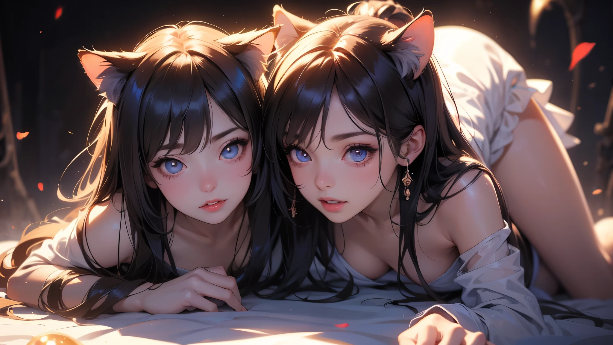 a cute nude cat girl, 1girl, beautiful detailed eyes, beautiful detailed lips, extremely detailed face and eyes, long eyelashes, cat ears, cat tail, bathroom, bath tub, steam, smiling, ????????????, cuming, creamy liquid, glowing skin, photorealistic, hyper detailed, cinematic lighting, vibrant colors, fantasy, (best quality,4k,8k,highres,masterpiece:1.2),ultra-detailed,(realistic,photorealistic,photo-realistic:1.37)