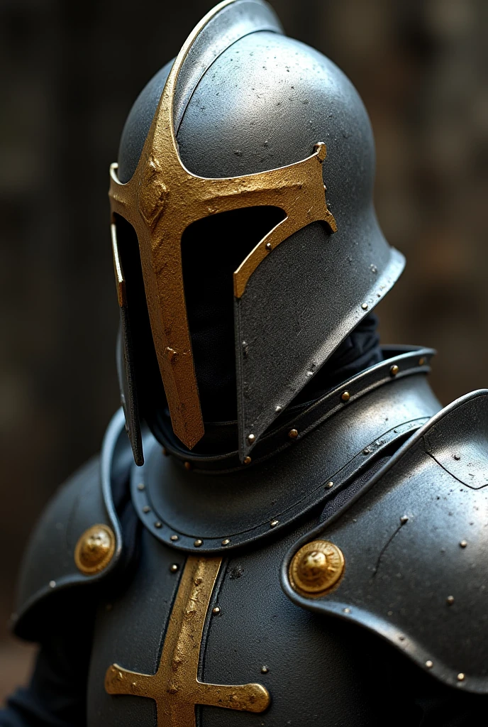 Make a realistic medieval glava in gray and gold.