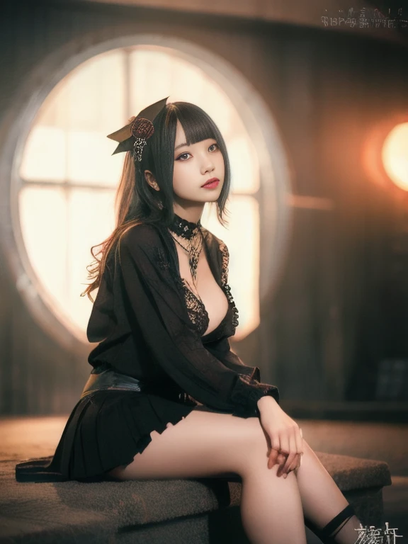 Highest quality、Masterpiece、(((Thick fog of darkness、Black forest、Broken Shrine、torii)))、Japanese demon girl、Black Lingerie、Cute lower body、Sexy angle