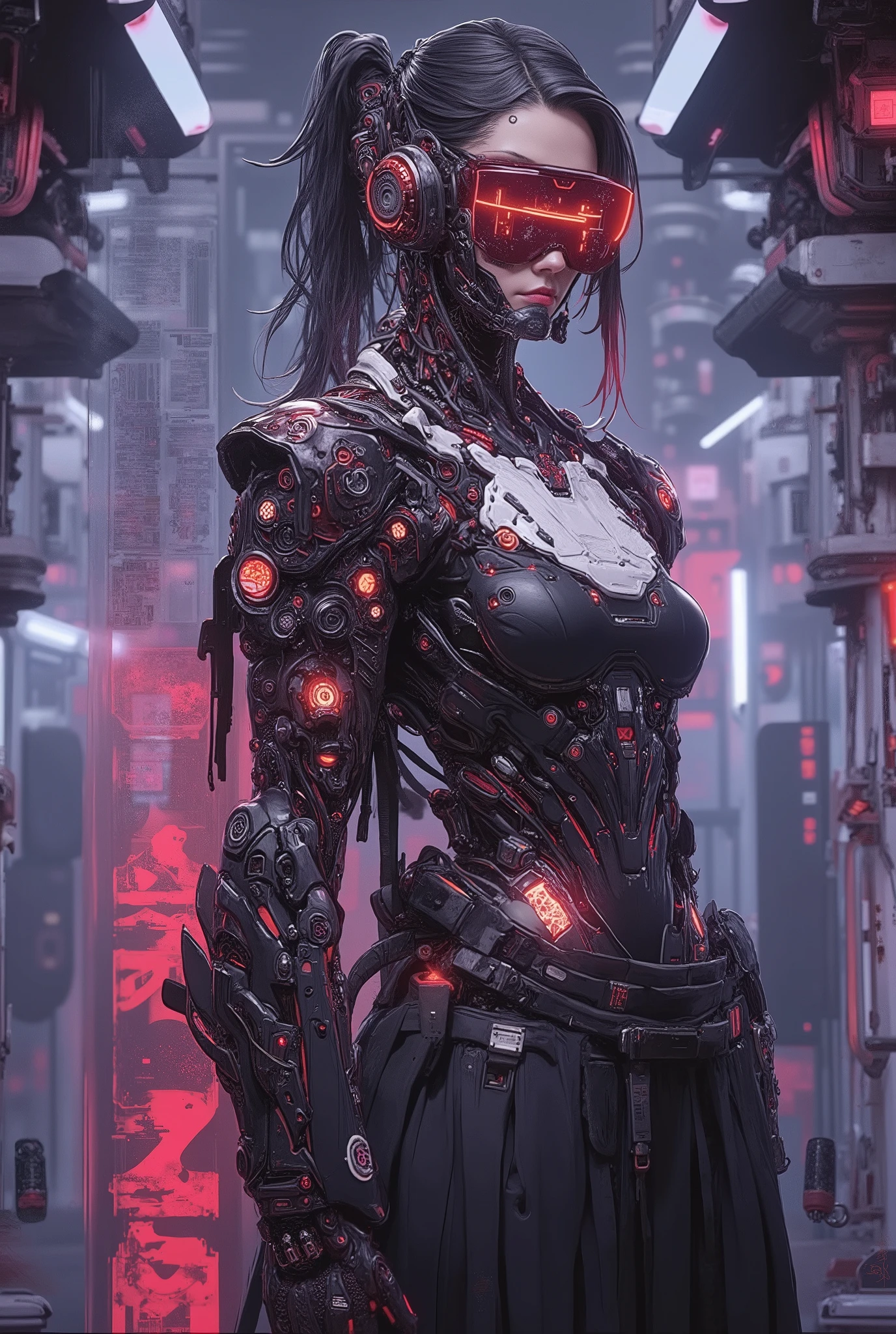 ((anime art style illustration)) of (perfect Asian cyberpunk girl samurai))), (((wearing incredibly detailed ornate cyberpunk Samurai armour))), ((LED lights)), (((Japanese Kabuki hairstyle))), perfect features, ((((full figure) dynamic pose))), (((starship interior))), (((Syd Mead art style))), abstract beauty, near perfection, pure form, concept art, intricate detail, 8k post-production, High resolution, super Detail, art station Trends, sharp focus, studio photos, intricate detail, Very detailed.