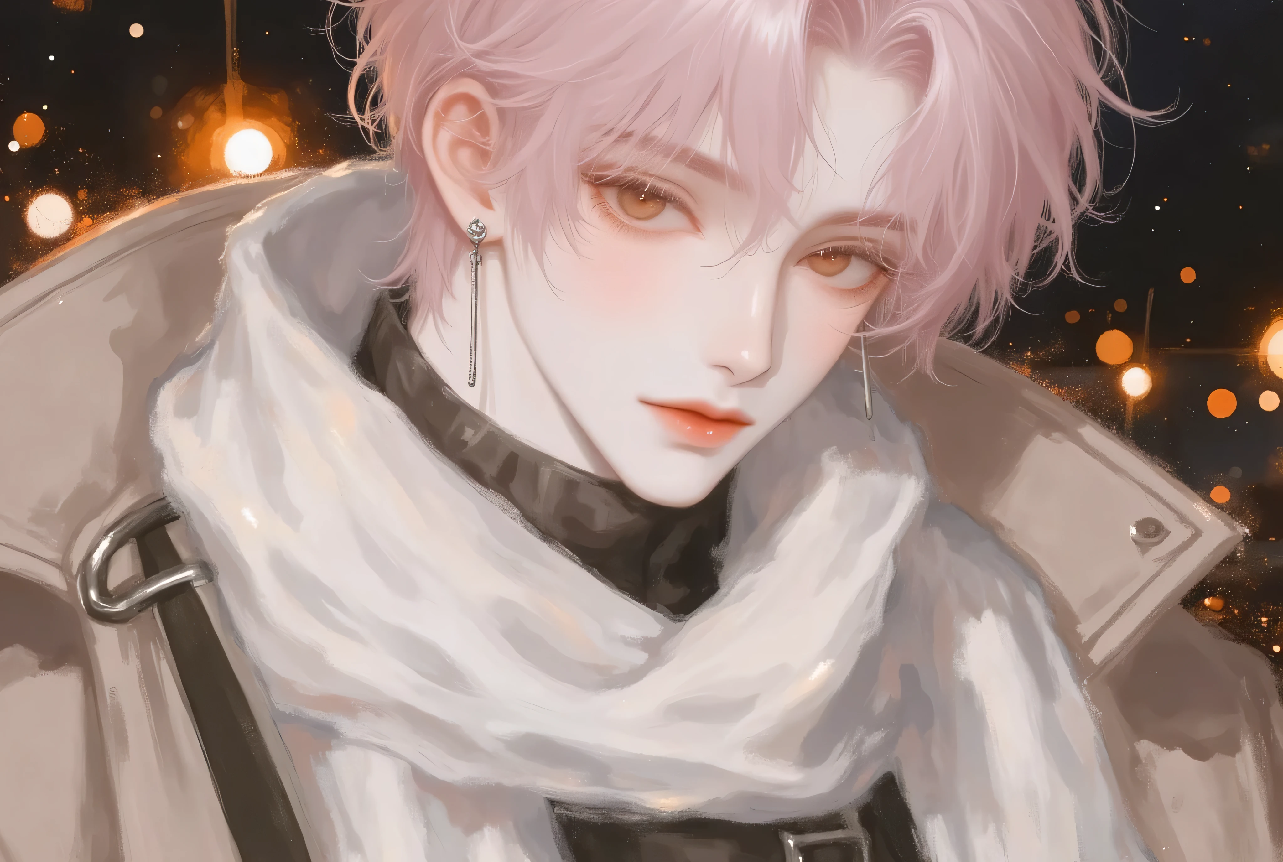 Anime girl 、 anime illustration、 Kpop model photo 、Late Night、 cute white winter clothes 、 cute sitting on a sofa with a very bright background 、 Kpop model alone in a stylish Moe cute white hoodie、Weak girl、 one beautiful and cute young girl 、bisexual 、 sister、 cute expression 、Moe cute 、fun、Pink short hair、 cute hair arranged 、Small face、 white skin、Neutral face、 cute girl with a cute face 、 cute face 、 cool sharp eyes 、 brown eyes、sharp thin eyebrows 、 Tall、 style with 2 hands、 storytelling 、Moe cute white winter clothes 、、Half-Japanese half-Korean woman、Fascinating fans、Seduce、 beautiful photo 、masterpiece、 best quality 、 HD、 Fantastic 、 with a very bright background 、 beautiful portrait、 cute Korean makeup 、 cute girl with piercings 、Story-like、Full-body shot of her、 Taken diagonally from below