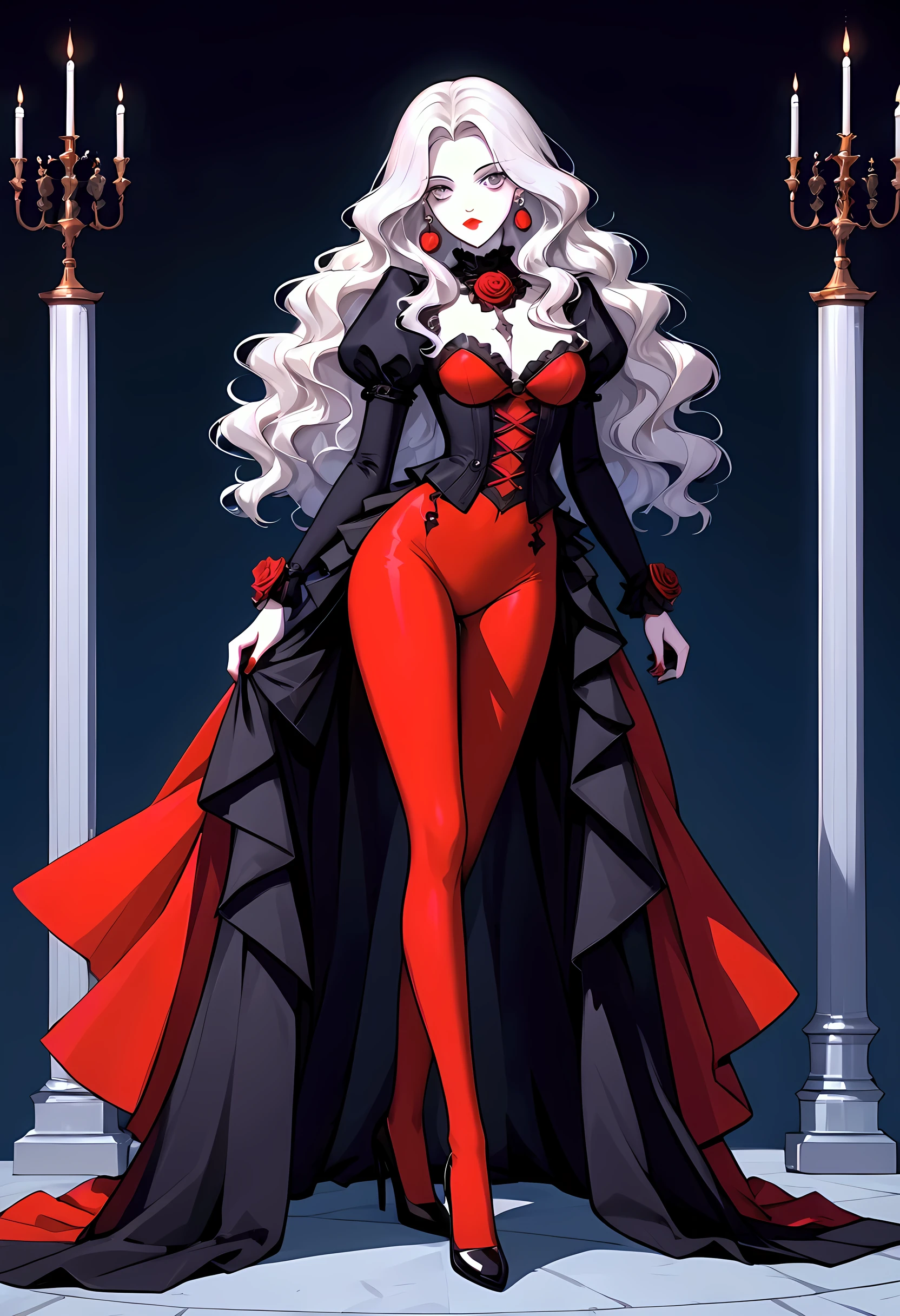 Medusa,Beautuful Women,White skin,A queen,Red and black gauze dress,high-heels,big breasts thin waist,