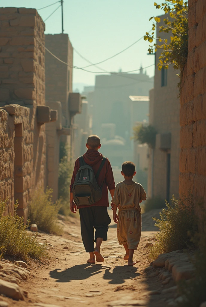 1 Israeli child plays with a 1 Palestinian child and they laugh happily against the Jerusalem background