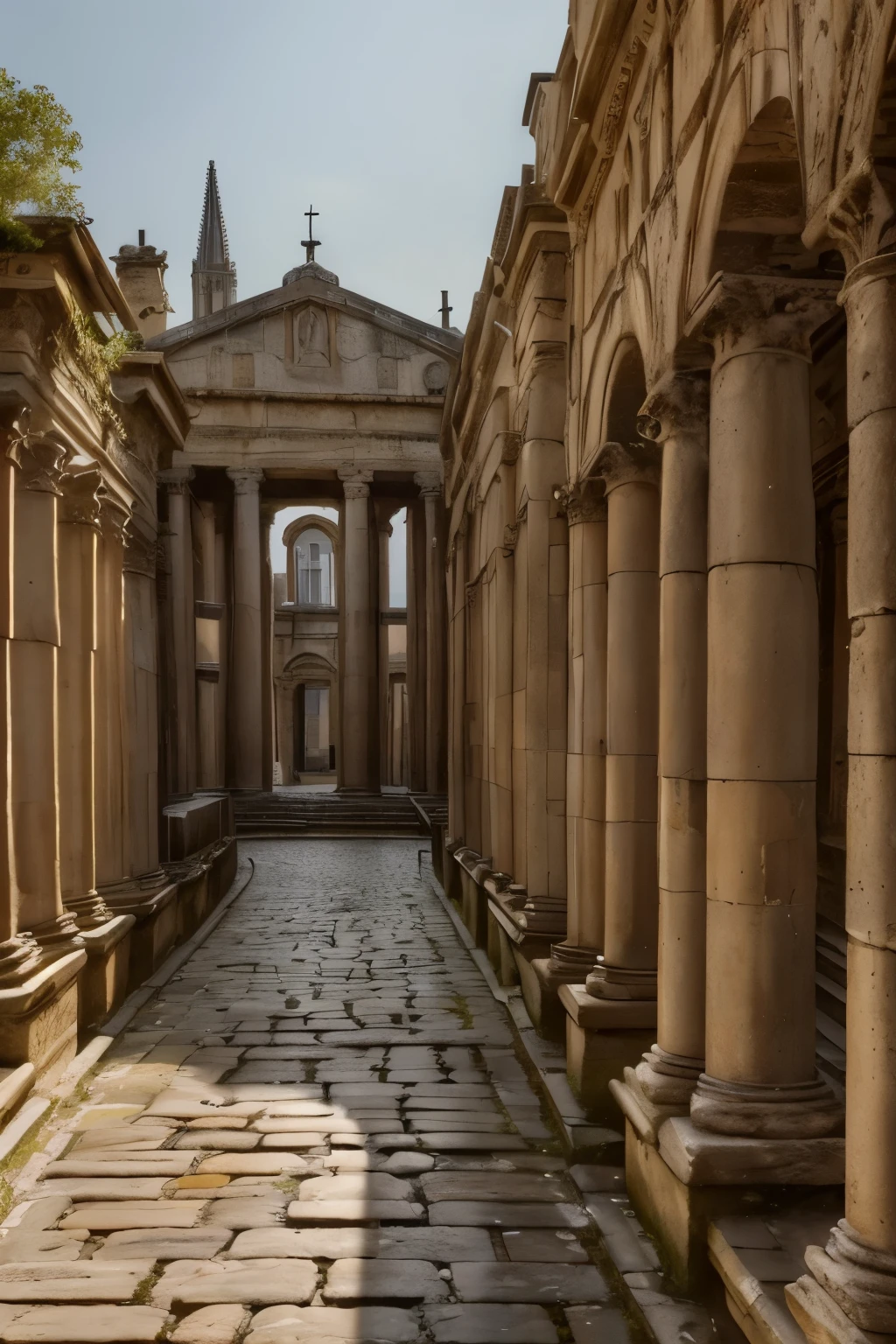 A detailed, photorealistic depiction of the ancient Roman city of Londinium, with weathered and aged architectural elements that evoke the grandeur of the Roman Empire. The scene should feature intricate stonework, cobblestone streets, towering columns, and a sense of historical decay and timelessness.

(best quality,4k,8k,highres,masterpiece:1.2),ultra-detailed,(realistic,photorealistic,photo-realistic:1.37),ancient Roman city,Londinium,Roman Empire,aged architecture,weathered stone,cobblestone streets,towering columns,historical decay,timeless,intricate stonework,cinematic lighting,warm color tones,dramatic shadows