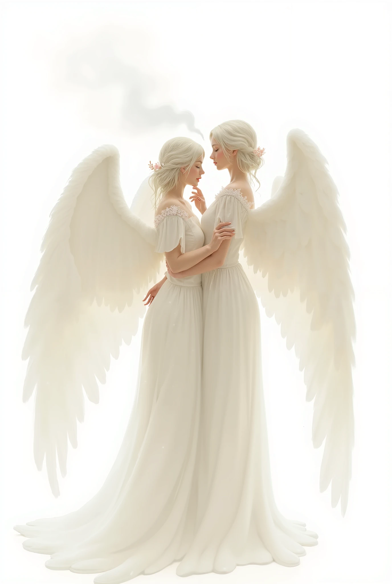 hyper-realistic portrait of 2 angels , they wear white clothes , with striking faces like the demigods, they bring a divine message to an Israelite named Lot from biblical times, the scene is a city in destruction, Hail falls from the sky , detailed matte painting, deep cores, Fantastic, details Intricate, splashscreen, complementary cores, fantasy concept art, 8k resolution trend in Artstation Unreal Engine 5