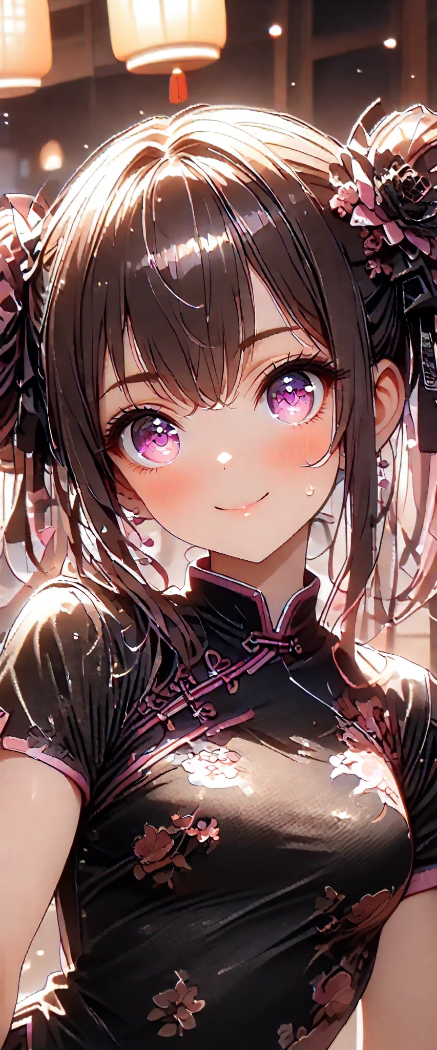 (beautiful girl:1.3),1girl,masterpiece,Ultra-high resolution, rich contrasts,Very high quality,8k,very detailed CG unit wallpaper,Texture,So ridiculous,RAW Photos,Highest quality anime,Depth of written boundary,ultra-detailed eyes,Glowing Skin,Glitter Effect,Beautiful glossy lips,score_9, score_8_up, score_7_up, source_anime, Ashley Graham, 1girl, Alone,(medium-violet-red色のChina dress:1.5),Chinese restaurant,((Carrying food), steam ,sweat,busy,raised eyebrows,smile, open sailor suit
