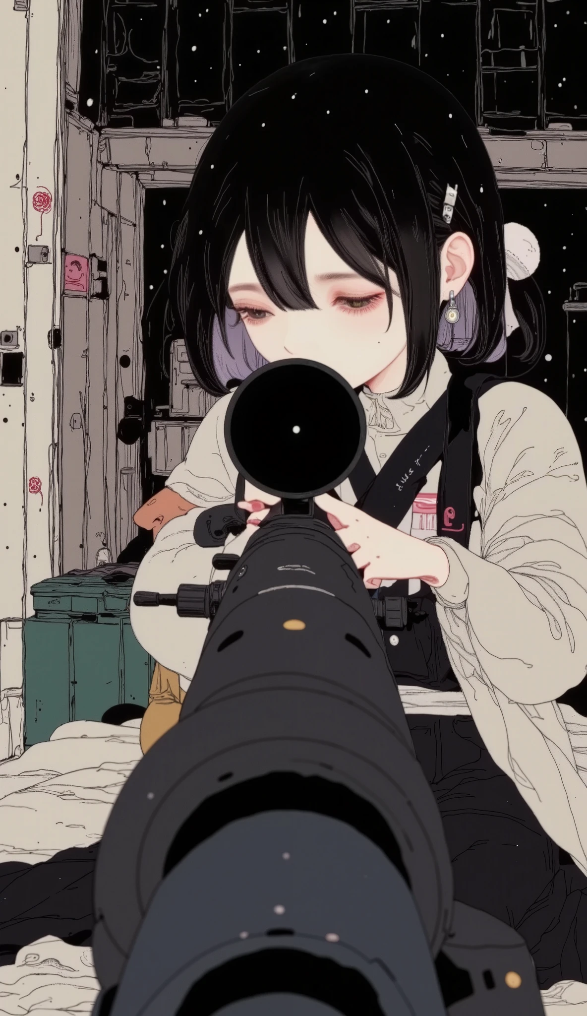 Image from the lens of a sniper looking at his victim.:1.5, A sniper pointing at a victim , first person view, as in video games , detailed portrait, realistic military uniform, Very detailed appearance, detailed facial features, gritty urban environment, cinematographic lighting , muted color palette , dramatic shadows , photo realistic ( envelopes, 4k, 8K, High resolution, masterpiece: 1.2), ultra Detailed , ( realistic , photo realistic , photo realistic : 1.37) Expected consumption