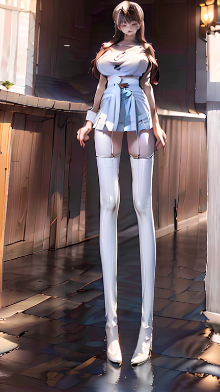 A Female robot is sleeping in the book, spread legs, nude, banzai pose. she wears no dress. She Brown short hair is tied with two big red clothespins, She lifts up the under hem of her white plain dress, leaning over, masterpiece, very short pigtails,brown hair, mature, android, blue eyes, full body figure, Height: 160cm, flushed cheeks, 2020s anime picture, A beautiful robot with short brown hair in two short pigtails held up by two very large huge red clothespins, Uplifting, No NSFW, whole body, barefoot, archaic smile, getting orgasm, 25 years old, sweat bucket. short sleeve shirt, pleated skirt, beautiful scenery, evening, skirt lift, no panties, genitals visible, full body shot, sexy face.