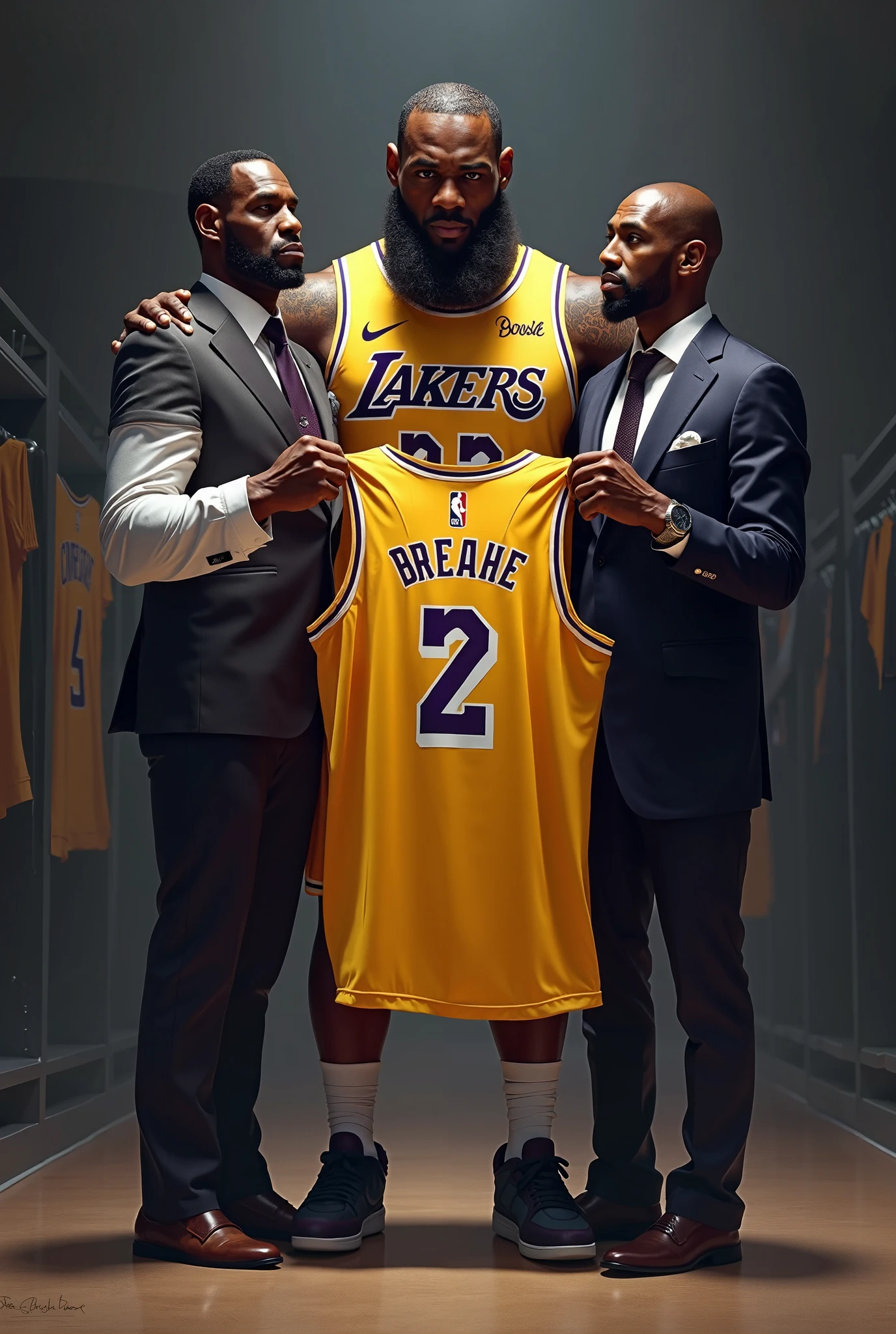 LeBron James giving George Floyd a I can't breathe Lakers jersey