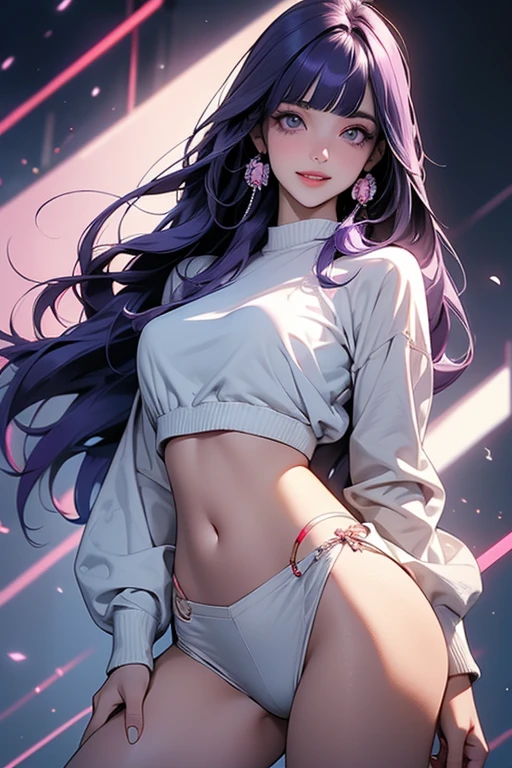 (masterpiece:1.5),(best quality:1.5),(high resolution:1.5),(8k:1,5),(perfect face:1.5),(perfect body:1.5),(perfect hands:1.5),(perfect fingers:1.5),(full body:),,1woman,(megami magazine:1.3),pale skin,(fighter:1.5),hamaoka_azusa,(purple shirt hair:) , purple eyes  large breasts,large ass,, (detailed face:1.5), (white virgin killer sweater sleeveless:1.3),(black leather pants:1.3),  looking a viewer,seductives mile,stand