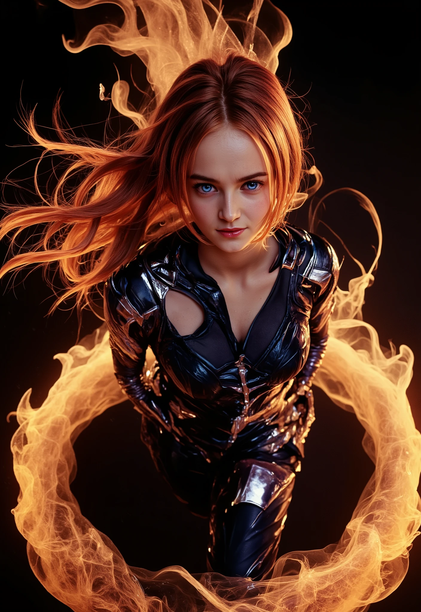 photorealistic, 4K, dragon_ball. C2RC. dark aura on. The complete body is shown. sexy super sayajin girl, purple glowing eyes, glowing blue hair, dark aura on, surrounded by yellow supersiyan aura . she is wearing a transparent glass combat suit. Underneath she is naked . Floats in front of a planet.