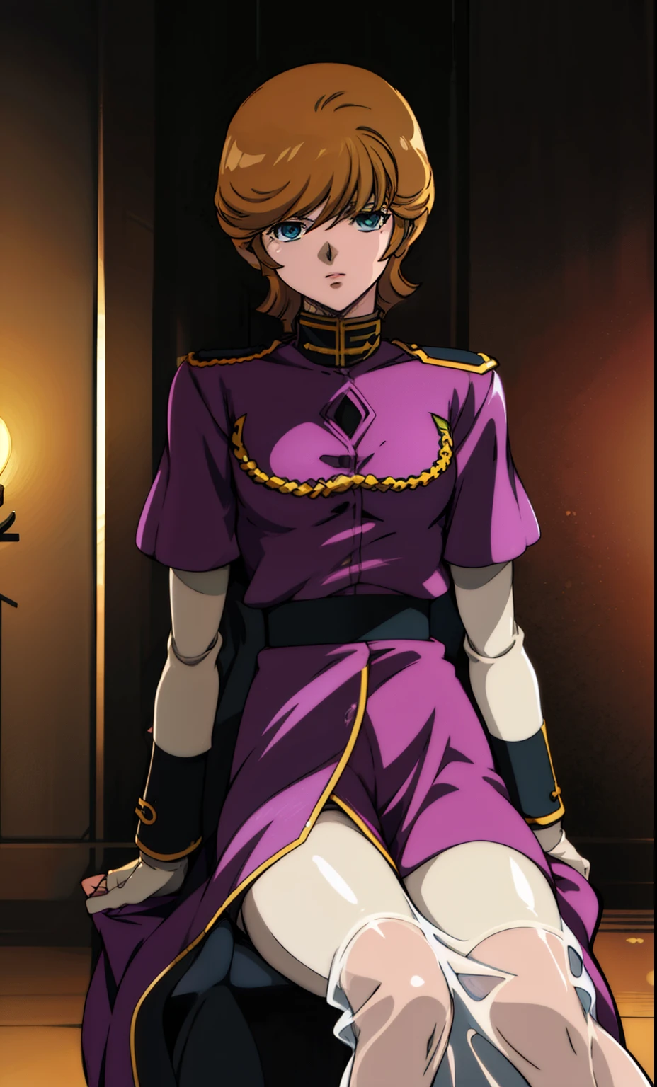 nsfw,(masterpiece:1),(best quality:1.4),(high detailed:1),(high resolution:1),(highly_detailed_beautiful_face_and_eyes:1),(depth of field:1.1), (realistic), (photo realistic:1.37),anime style,orthogonal view,
Audrey Burne\(GUNDAM\),1girl,flat (chest:0.8),skinny,
(see-through Axis luxury military uniform:1.5),(big wide high back luxury chair),(sit on one side),(correct posture),open legs,luxury room,audience room,wall fancy flag,