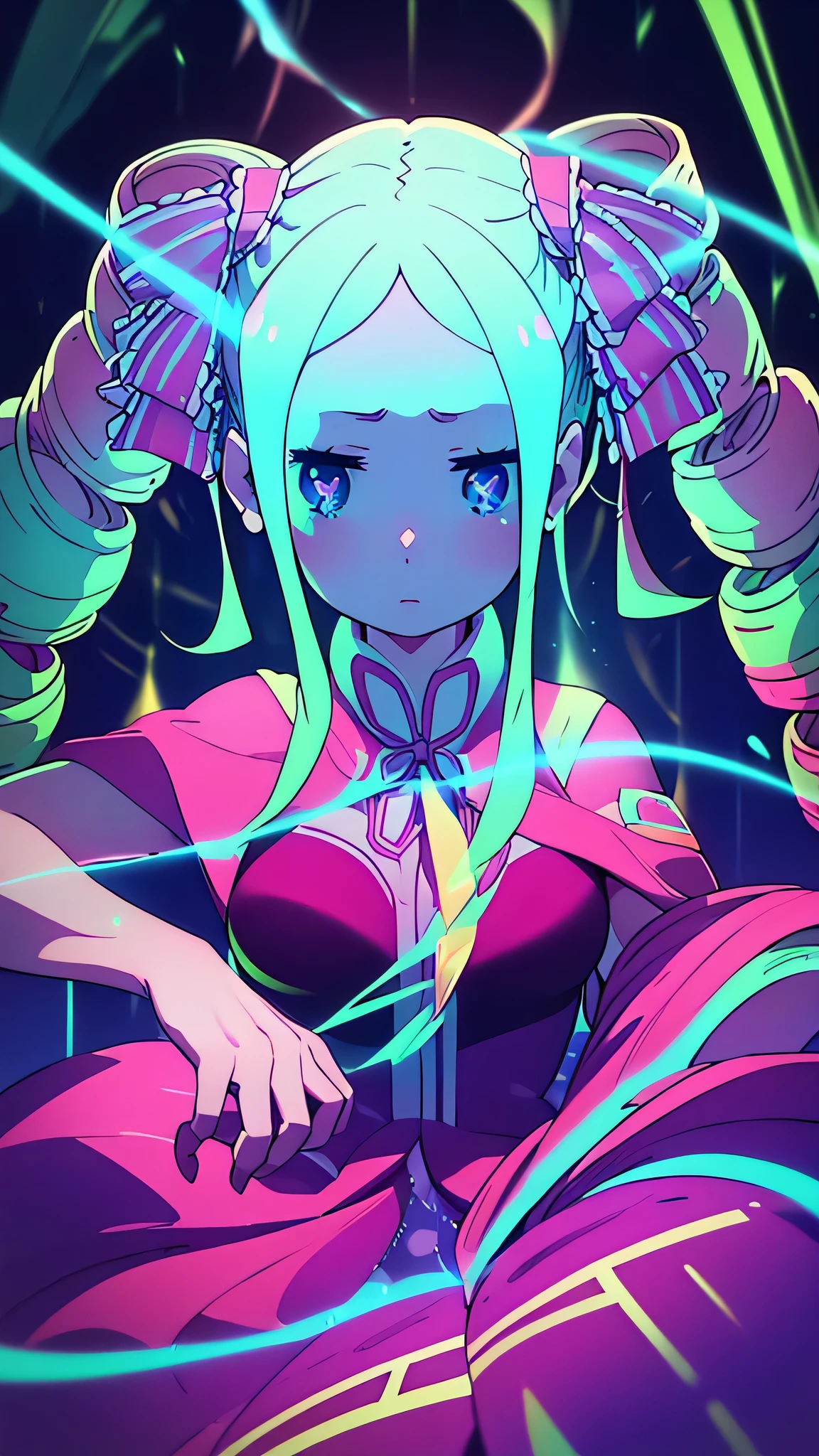 (best quality,4k,8k,highres,HDR:1.2), beatrice, ,ultra-detailed,psychedelic,light effects,uv,uv active,colourful,Goa party,women,lsd