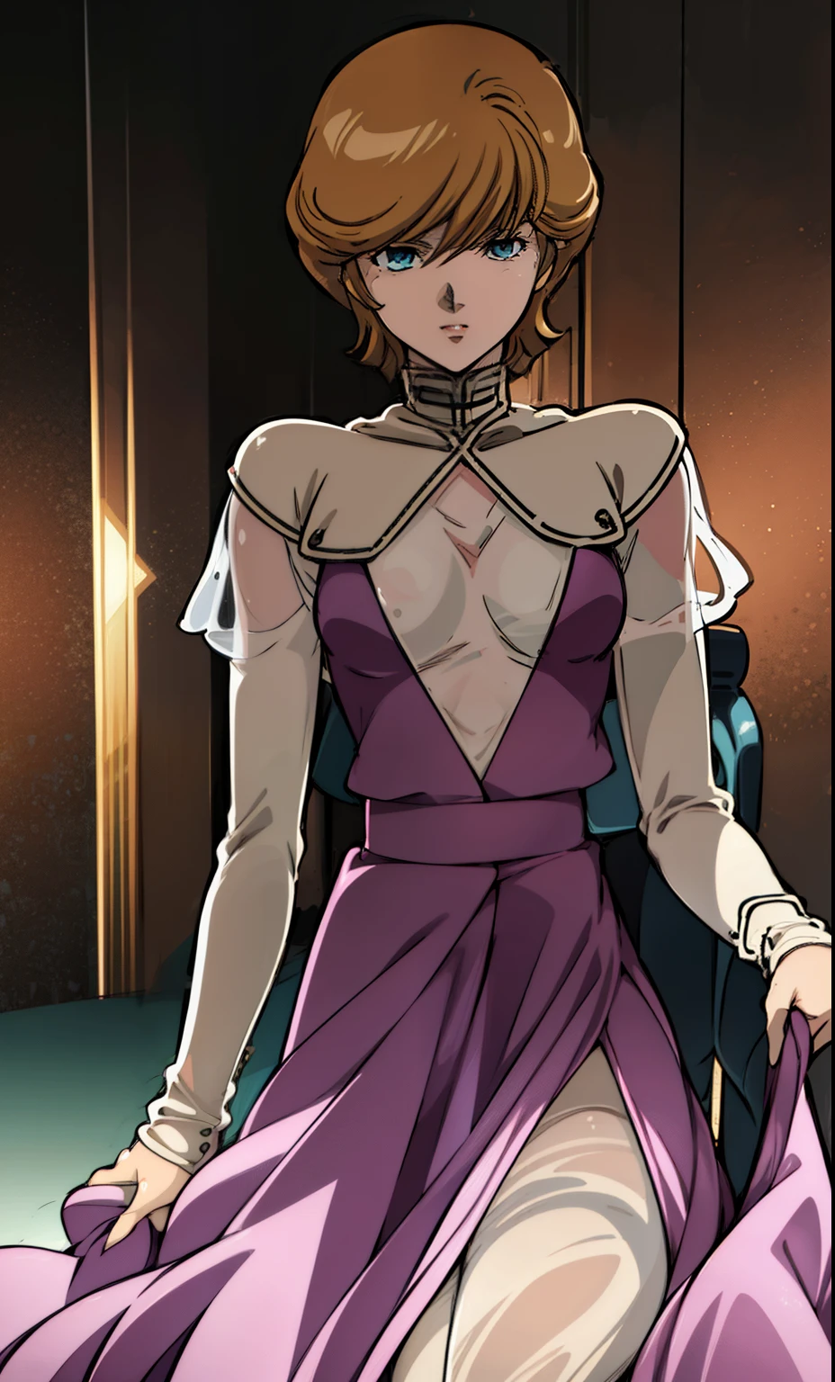 (nsfw:1.1),(masterpiece:1),(best quality:1.4),(high detailed:1),(high resolution:1),(highly_detailed_beautiful_face_and_eyes:1),(depth of field:1.1), (realistic), (photo realistic:1.37),anime style,orthogonal view,
Audrey Burne\(GUNDAM\),1girl,flat (chest:0.8),skinny,
(see-through Axis luxury long dress:1.5),(big wide high back luxury chair),(sit on one side),(correct posture),open legs,(female masturbation:1.1),luxury room,audience room,wall fancy flag,