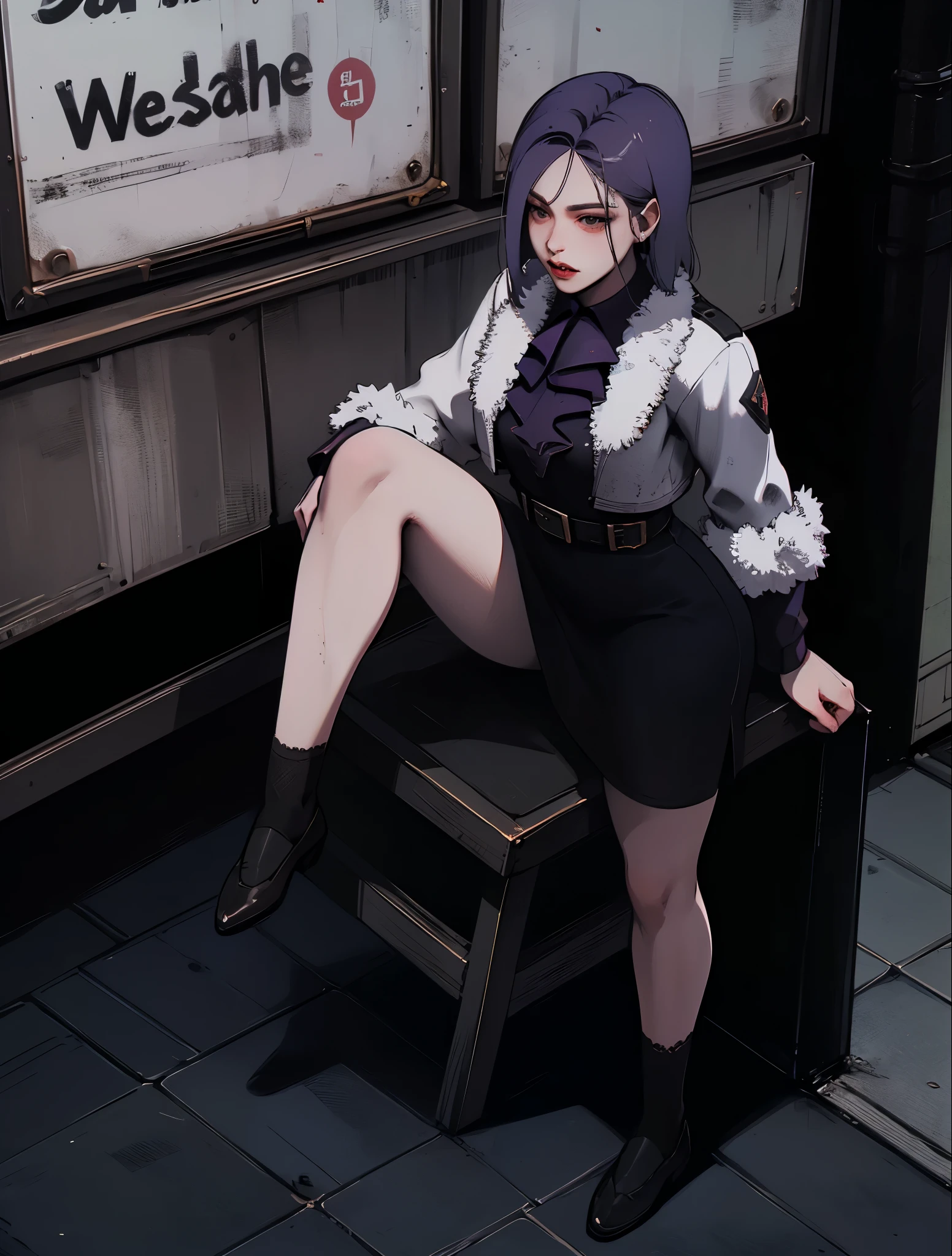 1 , yun jin lee personagem do jogo dead by daylight, Yun Jin Lee sobrevivente, Dead by Daylight ultra preciso detalhado, Vista traseira, perfil Brilho, Obra-prima, Melhor qualidade, cabelo lilaz, Photorealistic style, Instagram pic, ((Full body)), sexy uniform, realistic detailed, excited, depth of field, reflection light, social media composition, wide shot, from above, f/1.8, 85mm, Nikon, 16k, masterpiece, high details, high quality, highres, wallpaper, correção dos olhos, correção de postura, correção de pose , 24-year-old female, long legs,sexy ,exaggeratedly short dress ,long sleeves, ultra black dress ,semi-exposed thighs ,(hips:1,62)