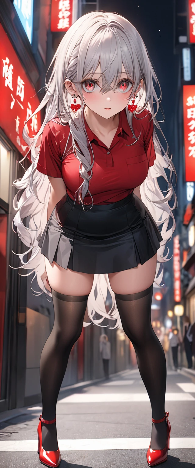 masterpiece, Highest quality, 1 person,( Are standing, View your viewers),Detailed Background、A person who writes in detail、Accurate human body、Knowledgeable person、Accurate 5 fingers, woman,Thick thighs,Curvy body,alone, orfevre\(umamusume\),black short skirt,((pussy juice))、
