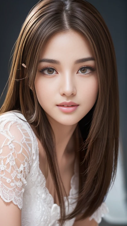 (A world-famous beauty model, 30 years old, (Eastern European:1.2), Diao Chan), (very elegant, beautiful and exotic face), (long beautiful wavy hair, light brown hair), (clear eyes, detailed eyes, light green eyes, bright pupils, sexy thick lips, long beautiful upper eyelashes), close up of face, ((Best Quality, 8k, absurdres)), high-resolution RAW color photo pro photo, incredible high resolution, super detailed,