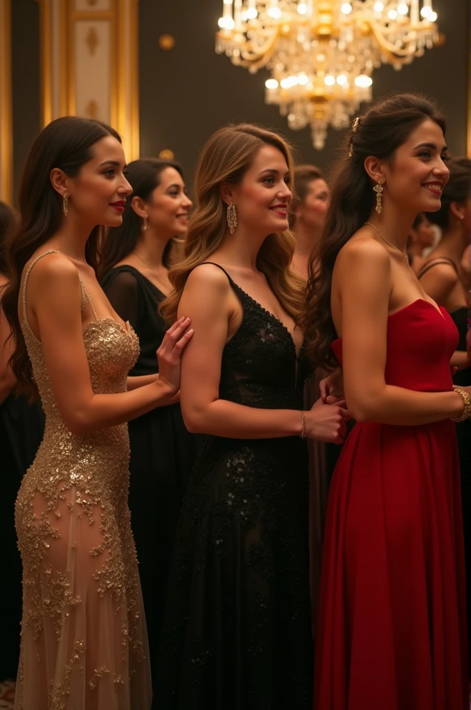 Prompt:36 year old (preppy:1.1) long brown hair white woman, with friends at a discotec. long dress and smiling
