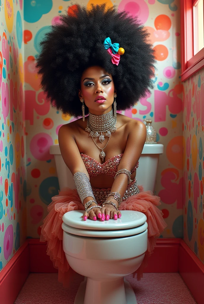 The singer Bruno Mars as a dragqueen with the theme toilet