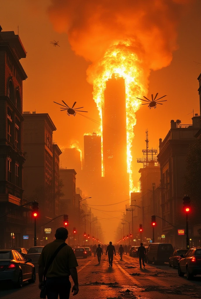 Make a television showing news of a bomb falling on the city