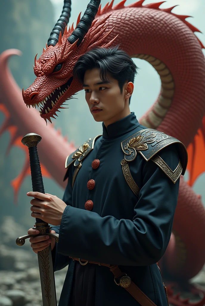 A young man talking to a dragon king