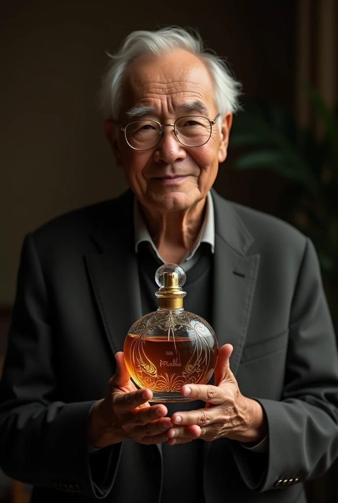 an indonesian man holding a champagne flute on a black background, in the style of carl kleiner, buckminster fuller, loretta lux, high quality photo, wavy resin sheets, gold and cyan, digital symmetry