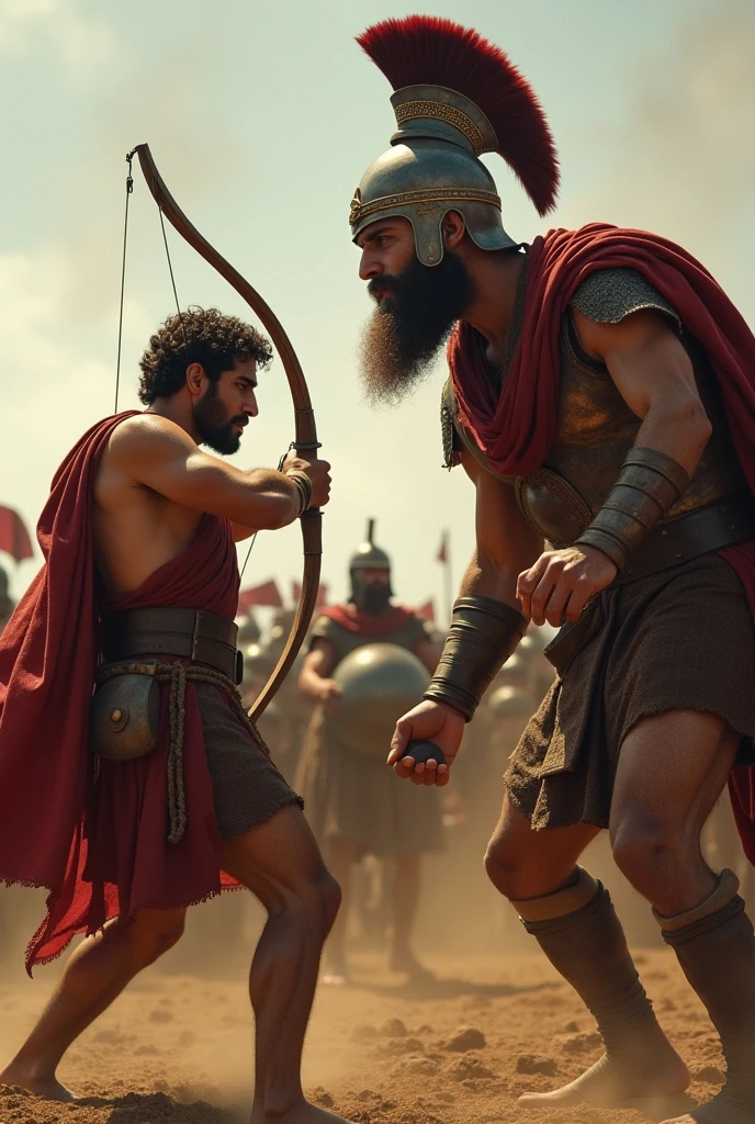 Mahabharat Karan Fighting with Arjun images in mahabharat yudh sathal and both are distance far and both face realistic 