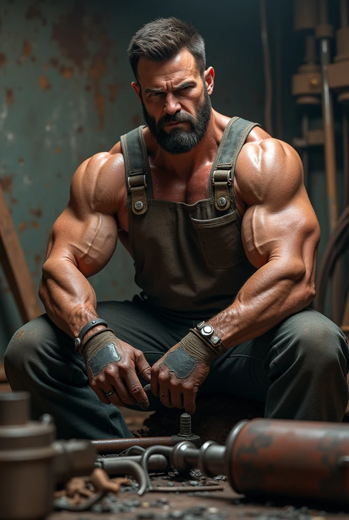 ((masterpiece)), ((best quality:1.2)), high resolution, 8K, (extremist_actual:1.3), (photoactual:1.4), Male focus, 1 boy, backwards have, arms, Vest, solitary, white Vest, 步gun, Pants, wristwatch, gun, Keep arms, muscular, Keep, watch, assault 步gun, Baseball cap, Keep gun, have, short hair, black Pants, Big bulge,Excellent J8,Chest muscles, muscular male, looking at the audience, Brown eyes, 仅have的, Jewelry, Black Hair, bracelet, actual,Perfect hand details