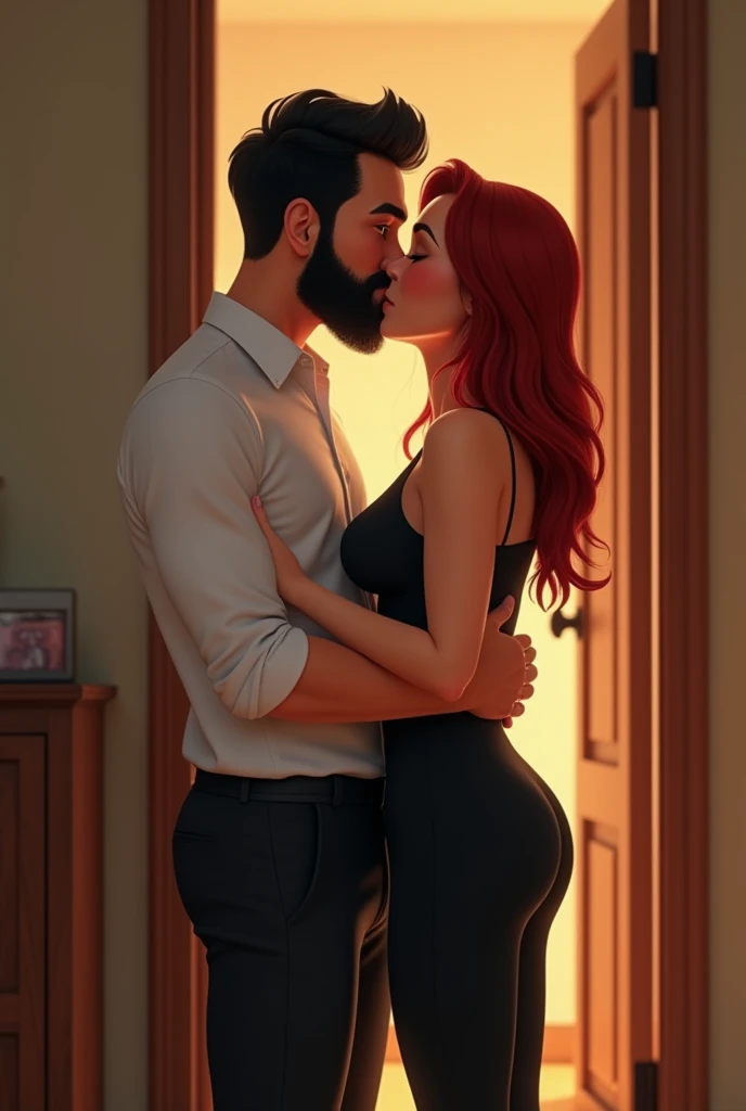 Arthur Morgan, Jessica Rabbit, casal, romantico, casa, beijo, casal lindo, mulher ruiva, homem moreno, barba