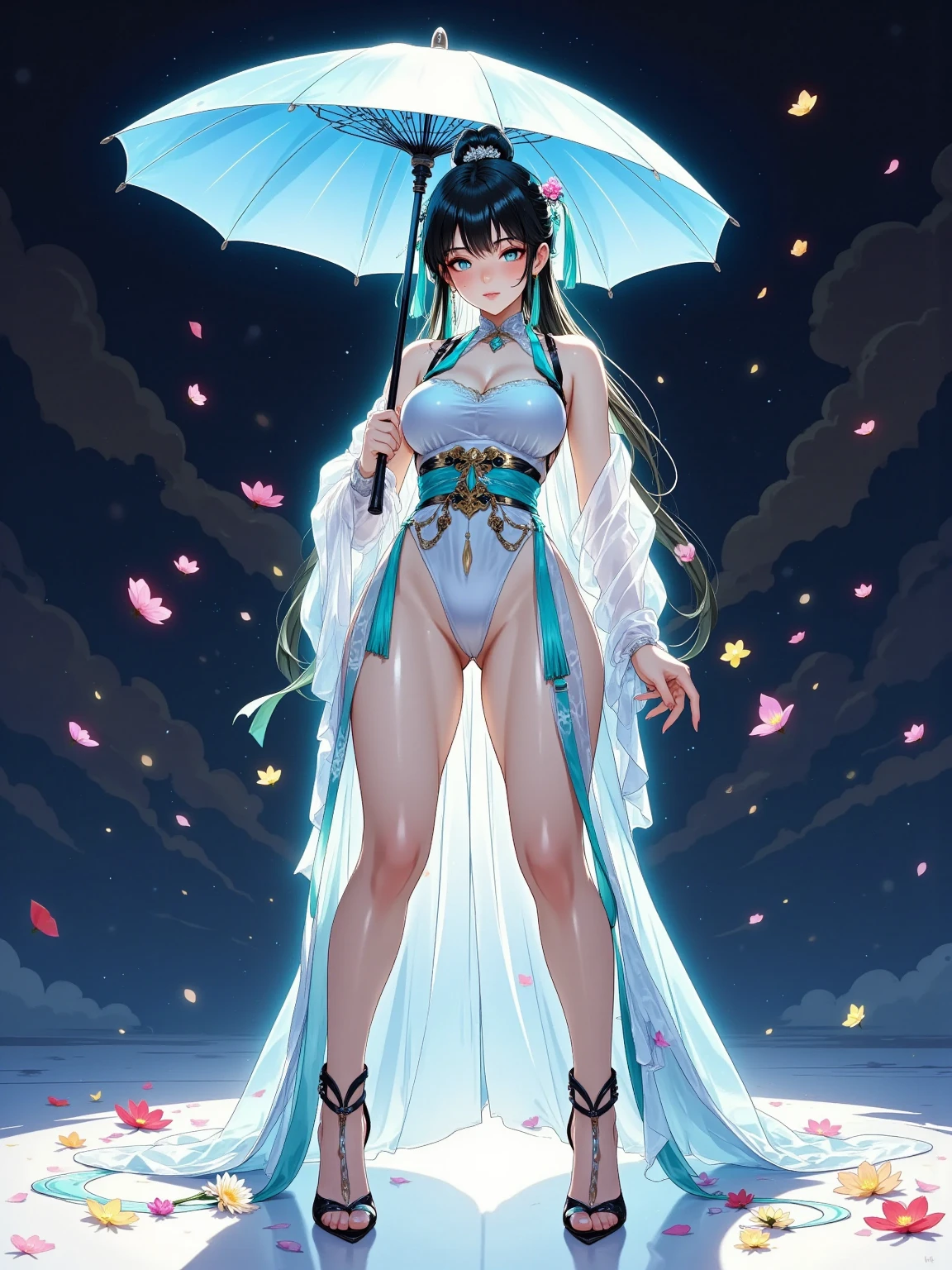 1female,35yo,熟妇,long leges,Big breasts Thin waist,Slim,huge-breasted ,Pornographic exposure, 独奏,(Background with:Rain bamboo forest,lotuses,lotus flower,exteriors,Lotus pond) She has short black hair,standing on your feet(frontage),holding a umbrella,drenched all over the body,seen from the front, hair straight, mostly cloudy sky,(((tmasterpiece),(Very detailed CG unity 8K wallpaper),best qualtiy,cinmatic lighting,detailed back ground,beatiful detailed eyes,Bright pupils,Black eyes,(Very fine and beautiful),(Beautiful and detailed eye description),ultra - detailed,tmasterpiece,)),facing at camera,A high resolution,ultra - detailed),revealing breasts,Bare genitalia, Bulge,legs are open,Raised sexy,Camel toes,Flushed complexion,Open-mouthed,frontage,White floral headband,elementary student(Wearing:Clear plastic raincoat,Sexy Lulu loli dress,athletic sneakers)The camera looks from the bottom up