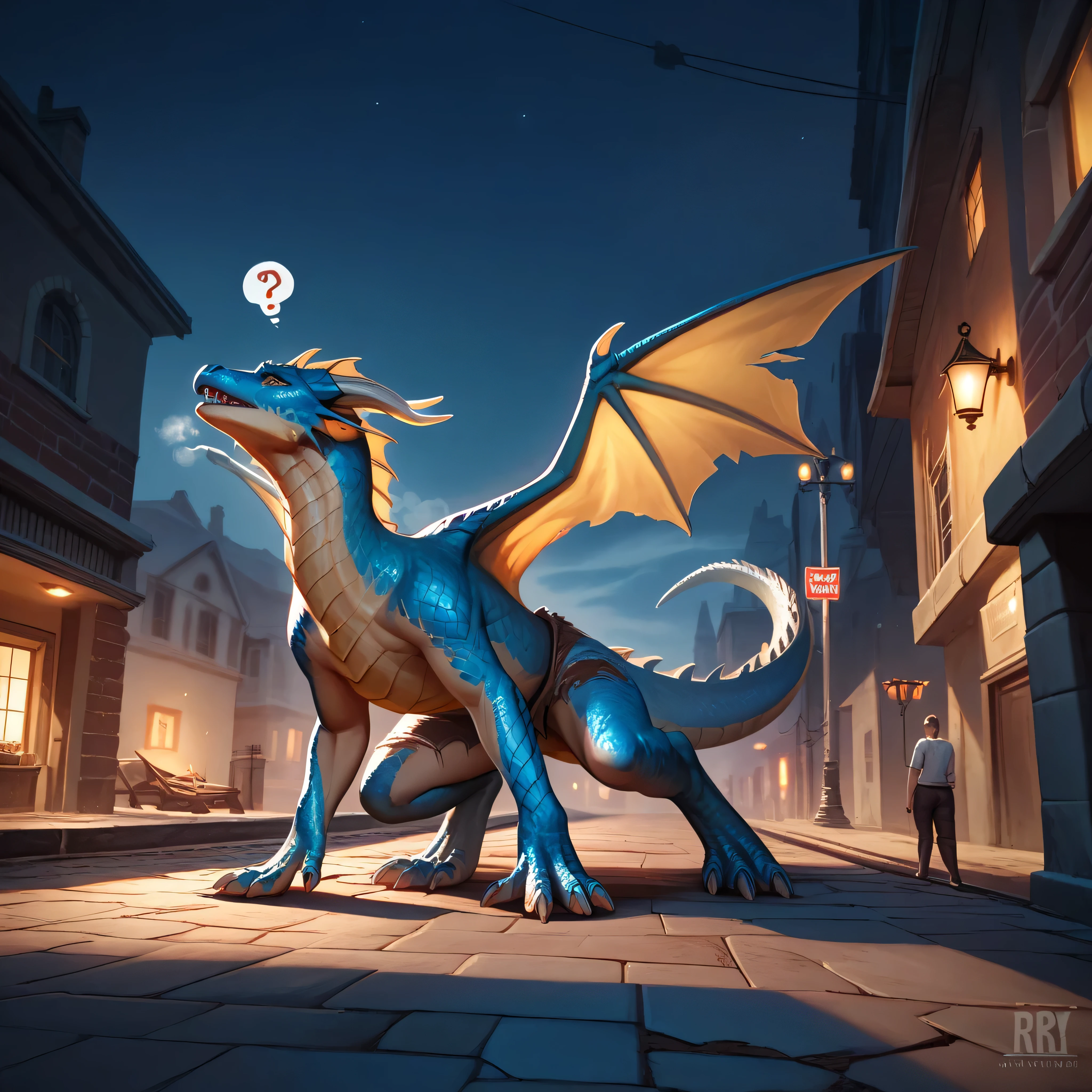 Dragon mid transformation, human, female, detailed gradient scales, wings, blue eyes, looks at floor, broken for, heavy breathing, [gradually orange scales, blue scales], in pain, confused, torn casual clothes, in corner, street, night, darkness, realistic, super realistic, photo, 4k, 8k, ultra detailed, masterpiece,