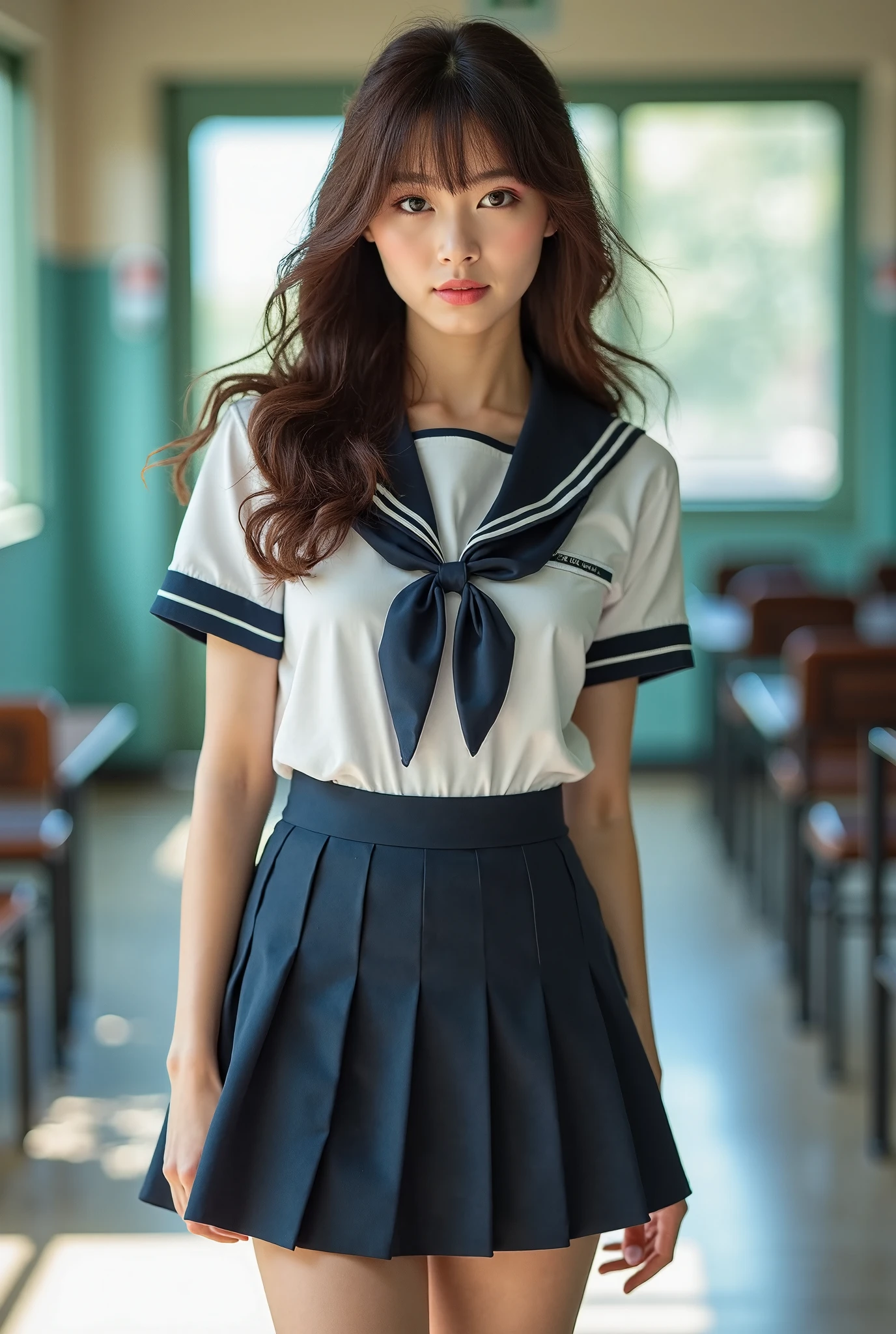 Sexy elementary girl asian wet school uniform