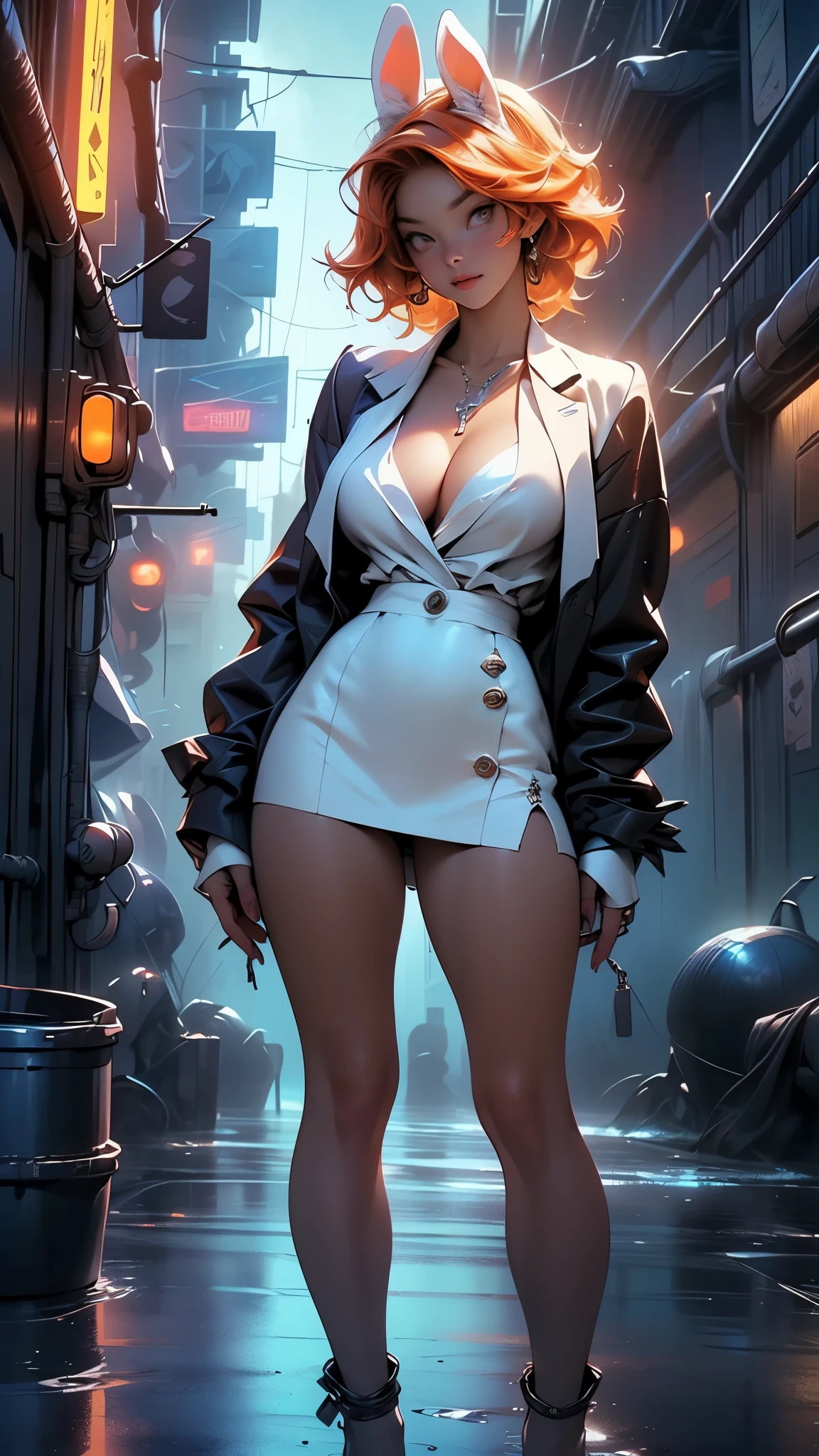 (Masterpiece, Best Quality), 8k Wallpaper, highly detailed, poster, vintage sci-fi film, 1960s, a magazine cover with sexy giant nurse towering over a tiny city, a portrait by Paul Kane, cinematic movie poster, perfect face, strawbery hair, Attack of the 50 foot woman, giant woman, tiny city, lines, abstract, mid century modern, movie poster, vintage, white nurse uniform, stiletto high heel shoes, tiny destroyed skyscrapers city, retrofuturism, pulp sci fi, pulp sci-fi, 60's pulp illustration, scifi pulp, pulp book cover art, pulp scifi, old retro pulp comic cover, pulp science fiction, pulp scifi illustration, vintage scifi, skyscrapers sized under her knee