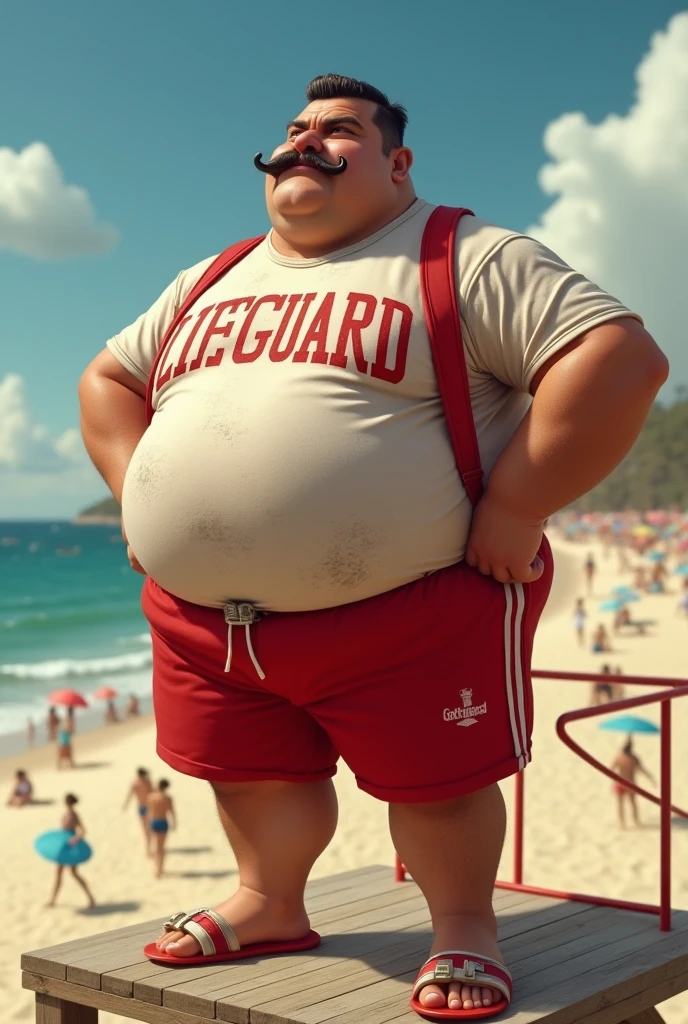 Wearing transparent red prescription glasses,(((He is very chubby and has a white Speedo, in a huge swimming room he wears no clothes, ))), Inside the spacecraft. Full body photography Full body photography