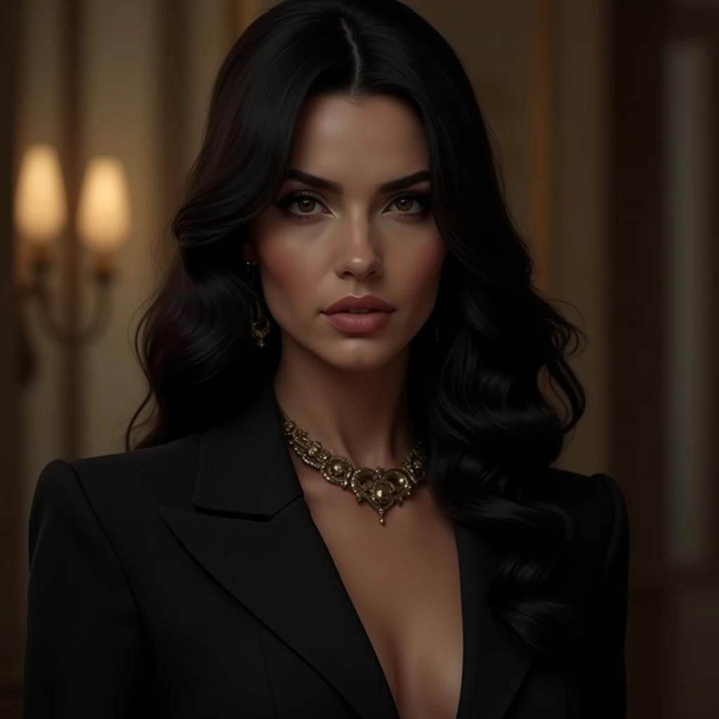 Yennefer, full body, long_hair, amazing hair, gorgeous, cleavage, golden dress, hot girl, makeup, (masterpiece), best quality, high resolution, extremely detailed, depth of field, cinematic lighting.