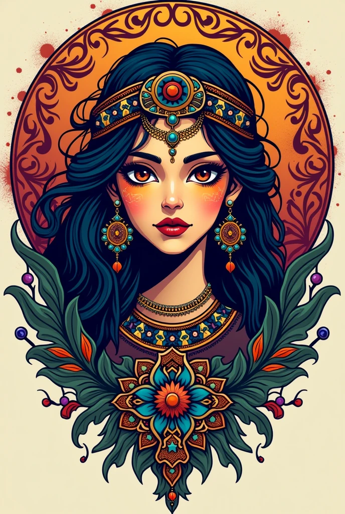 illustration style, Aztec art, blackwoman, blue hair biquini --auto --s2