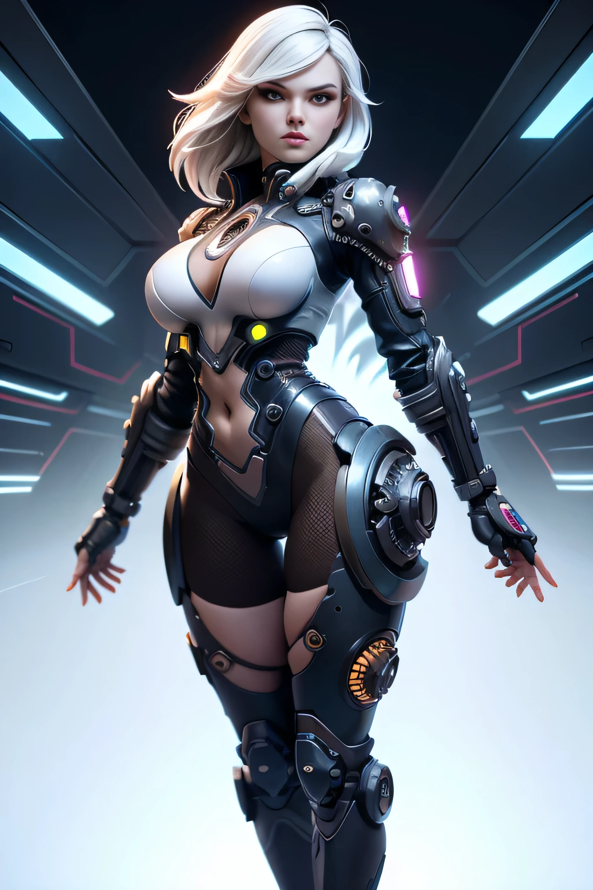 Woman futuristic costume , cyberpunk, magnificent anatomy , Dynamic Pose , face to the camera, gears and bolts , mechanical engineering , masterpiece , super detail, lyrics, movie lighting, plain white background , without patterns, No textures.