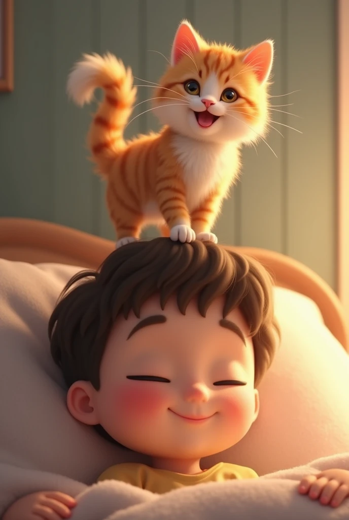 A very happy cat hugging a scared ??? smaller than him really tight 