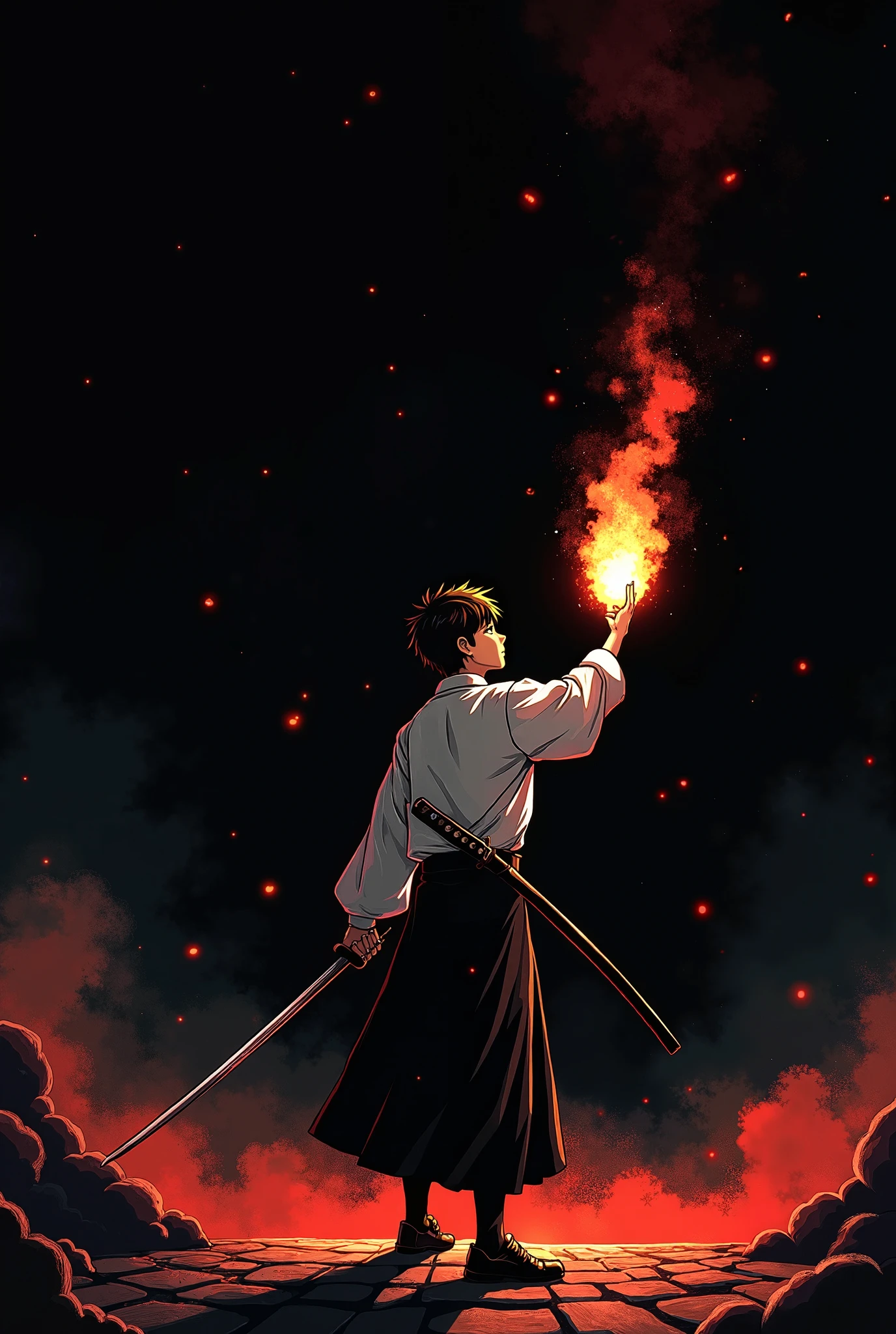 Anime - style image of a man holding a sword in the sky - SeaArt AI