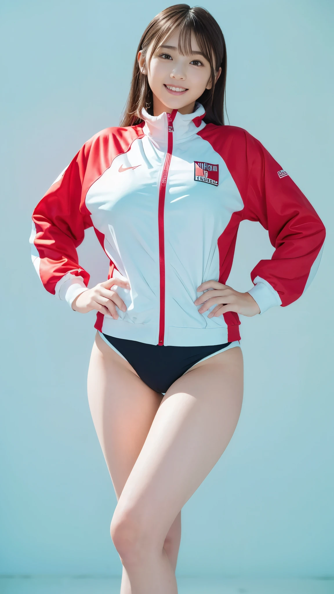 lenapaul, 15 years old, Beautiful redhead, using beach volleyball bikini, uniform attached to his body, Romanian volleyball team uniform, cameltoe between the legs, legs open, detailed face, updo hair, Horse tail, redhead 1.5 meters tall, background sports beach