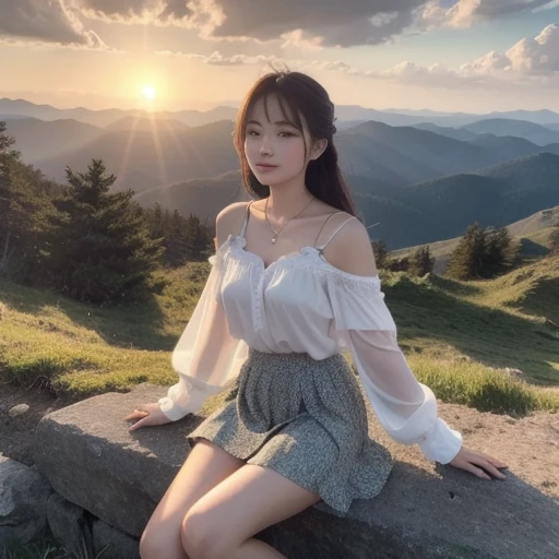 Photos of vast landscapes, (from below, sky above, open fields below), a girl standing on a flower field looking up, (Full Moon: 1.2), (Meteor: 0.9), (Nebula: 1.3), Distant Mountains, Trees BREAK Making Art, (Warm Light Source: 1.2), (Firefly: 1.2), Lamps, Intricate Details, Volume Lighting BREAK (Masterpiece: 1.2), (Best Quality), 4K, Ultra Detailed, (Dynamic Composition: 1.4), Detailed, Colorful, (Rainbow Color: 1.2), Big Breasts, Erotic Lingerie, (Glow, Atmospheric Illumination), (Solo: 1.2), Slip Dress, Pathetic, Blush, Short Skirt, Delicate Hair, White, Smile