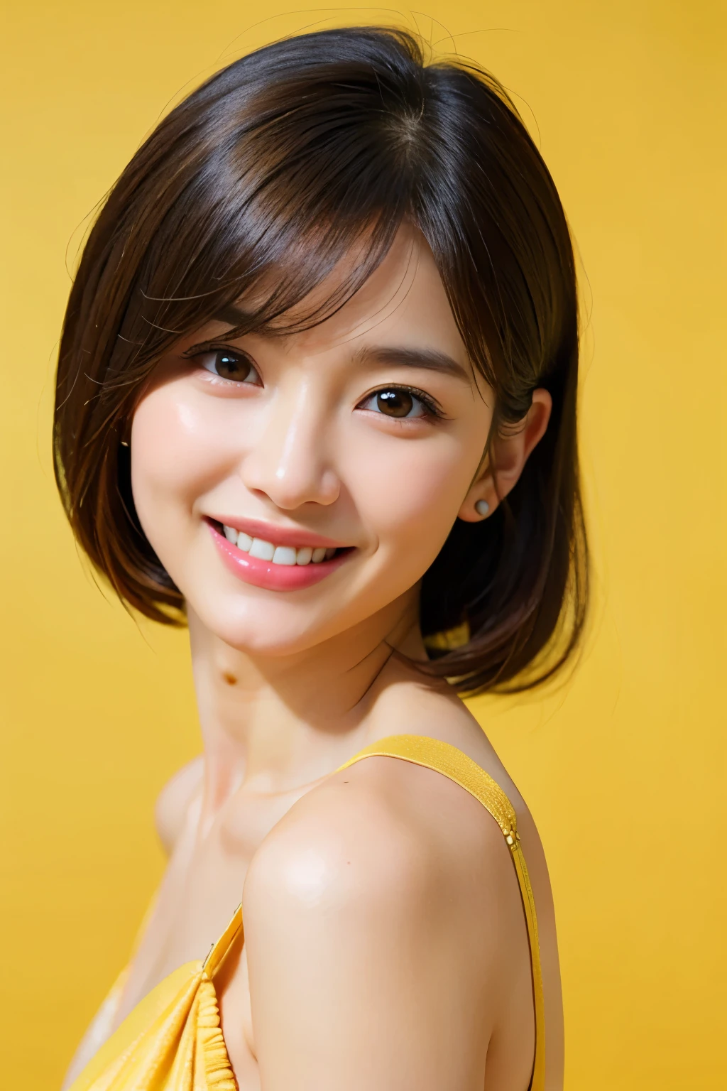 (8k、top-quality、masterpiece:1.2)、(realisitic、photoRealstic:1.37)、ultra-detailliert、女の子1人、cute little、独奏、(a smile:1.15)、(a closed mouth)、Dense beautiful eyes、(Boyish belly shorthair:1.2)、The upper part of the body、Cute、Glossy skin、delicated face、Raw photography、Sitting in bed、Professional Lighting、lighting on the face、depth of fields、Single focal length、Whole human body、16-year-old woman、Brown hair、small head、fashionGirl、
