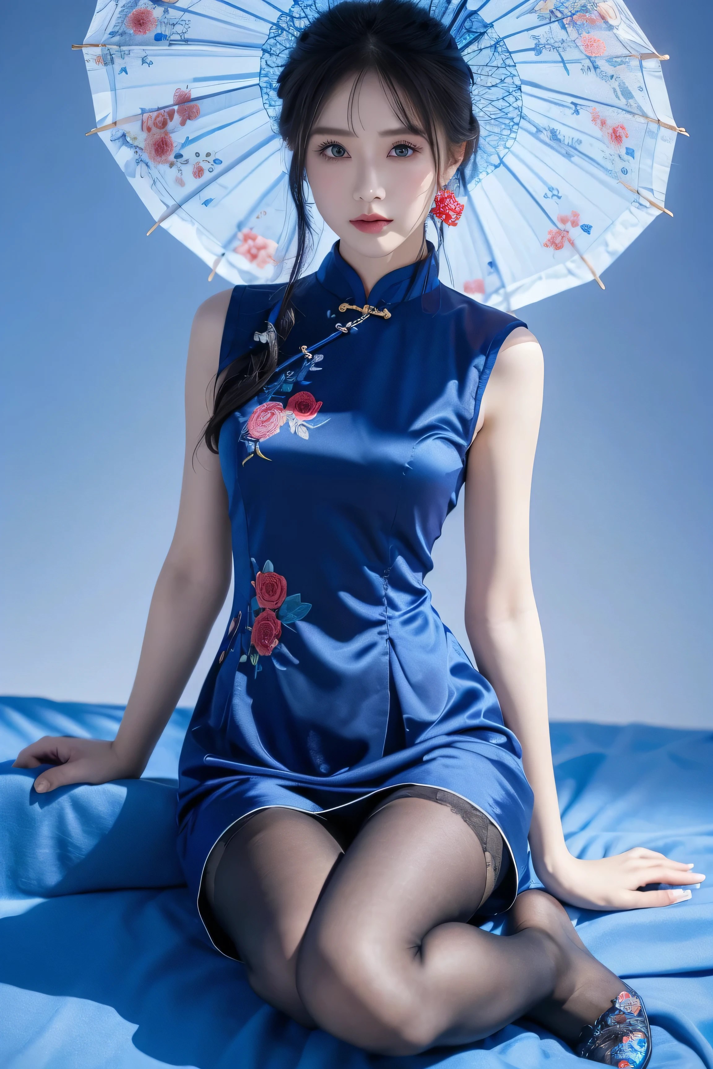 ulzzang -6500-v1.1, (Raw photo:1.2), (Photorealistic:1.4), Beautiful detailed girl, Very detailed eyes and face, Beautiful detailed eyes, （Wet crotch:1.5）,Ridiculous, Incredibly ridiculous, Huge file size, （super detailed:1.5）, High resolution, Very detailed, Best Quality, masutepiece, ((Cheongsam)), Illustration, Very detailed, nffsw, unified, 8K Wallpaper, amazing, Fine detail, masutepiece, Best Quality, Highly detailed ticker unification 8k wallpaper, Face Light, Movie Lighting, 1girl in, 16 years old, (()), ((Dynamic Pose))), (Camel toe), (half),  (Sitting leg with bent knees and open crotch))