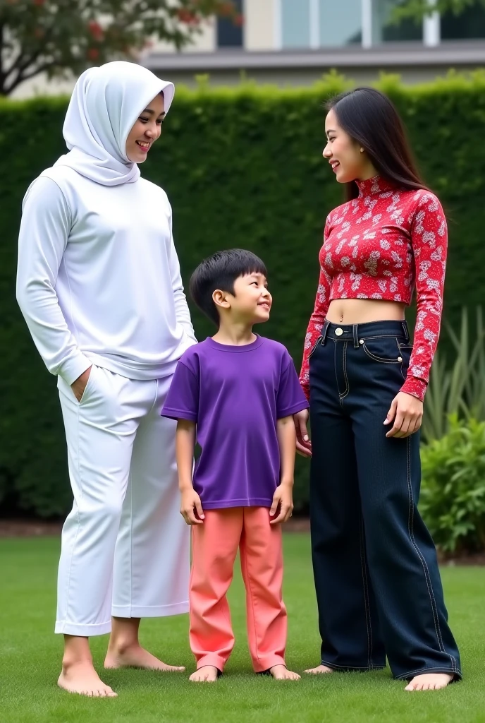 (masterpiece, best quality:1.2), portrait shot, 1 young teenage petite malay girl and 1 malay old man, smiling and hugging, looking at viewer, hand on hip, yellowcolor hijab, eyewear on head, girl wear pastel yellow pantsuits, man wear office outfit ( mustard yellow suits), man behind girl, light blue background, studio background, family photography,