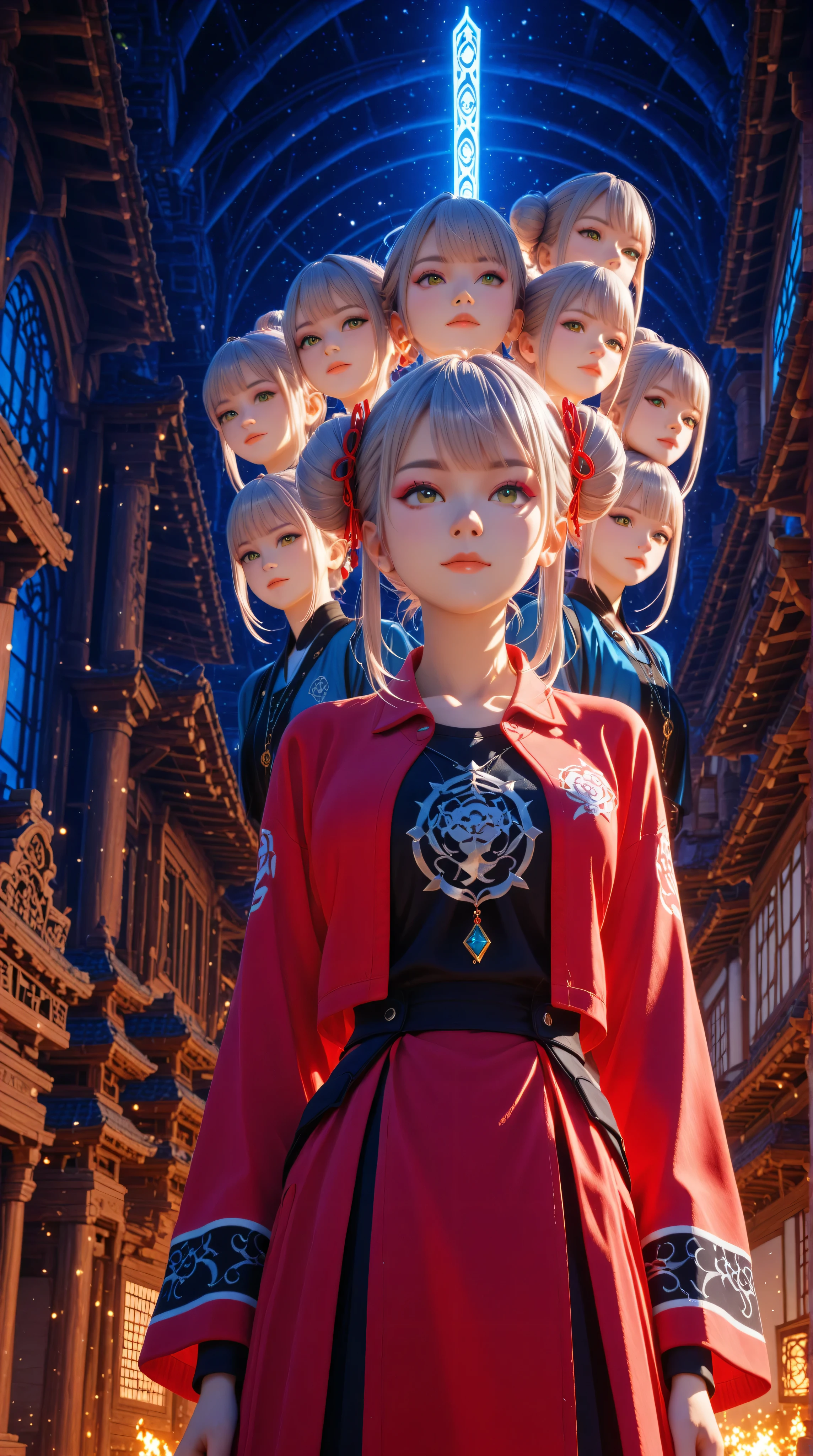 Expressionist artwork images of multiple floating heads of korean women, 3d collage style, make it weird and gallery worthy