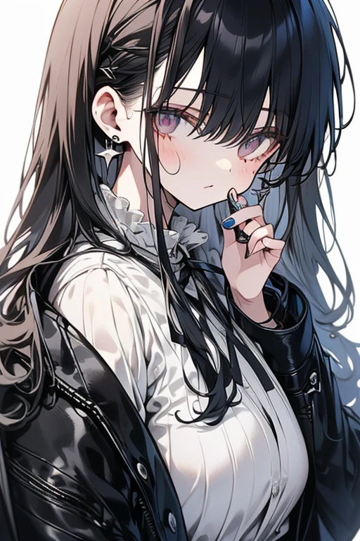 ((2-panel cartoon)),((Highest quality, 8k, masterpiece: 1.3)), whole body,1 personの,1 person,,Glamorous Body,cute,Troubled face,Black Hair,Beautiful emerald green eyes,long hair,Stand in front,